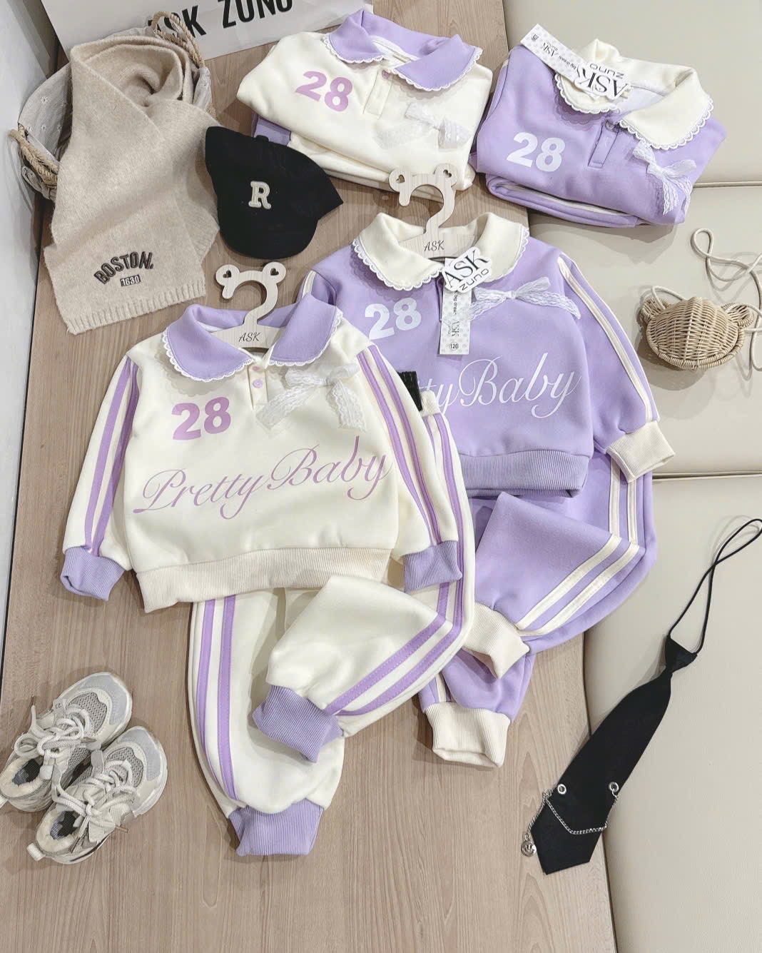 G814 - BỘ NỈ BÉ GÁI SIZE NHỠ CỔ SEN Pretty Baby28