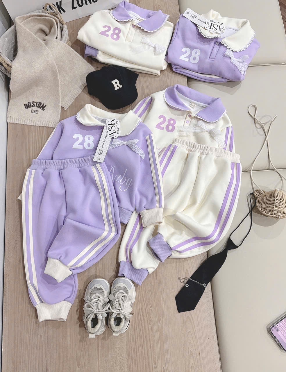 G814 - BỘ NỈ BÉ GÁI SIZE NHỠ CỔ SEN Pretty Baby28