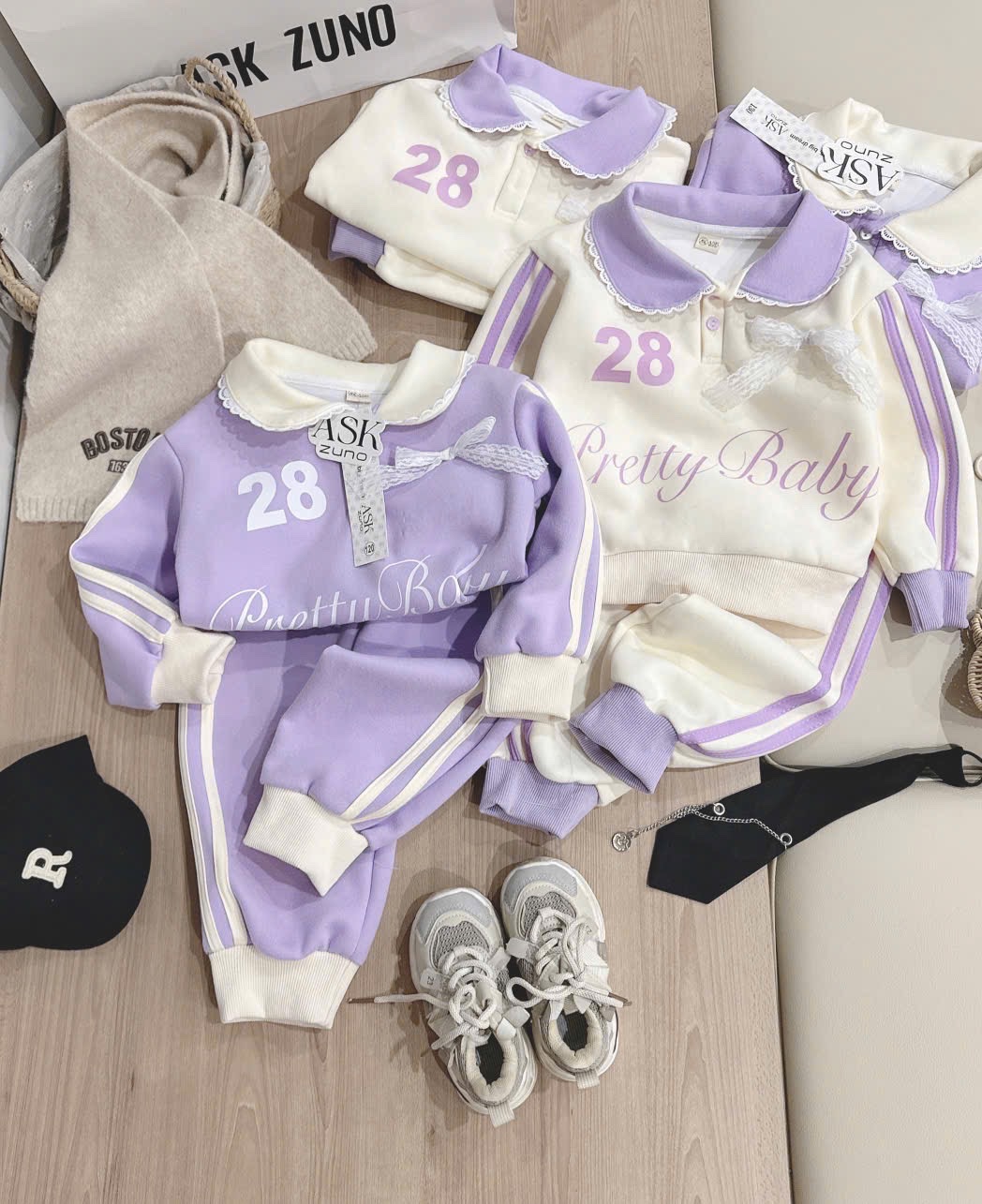 G814 - BỘ NỈ BÉ GÁI SIZE NHỠ CỔ SEN Pretty Baby28