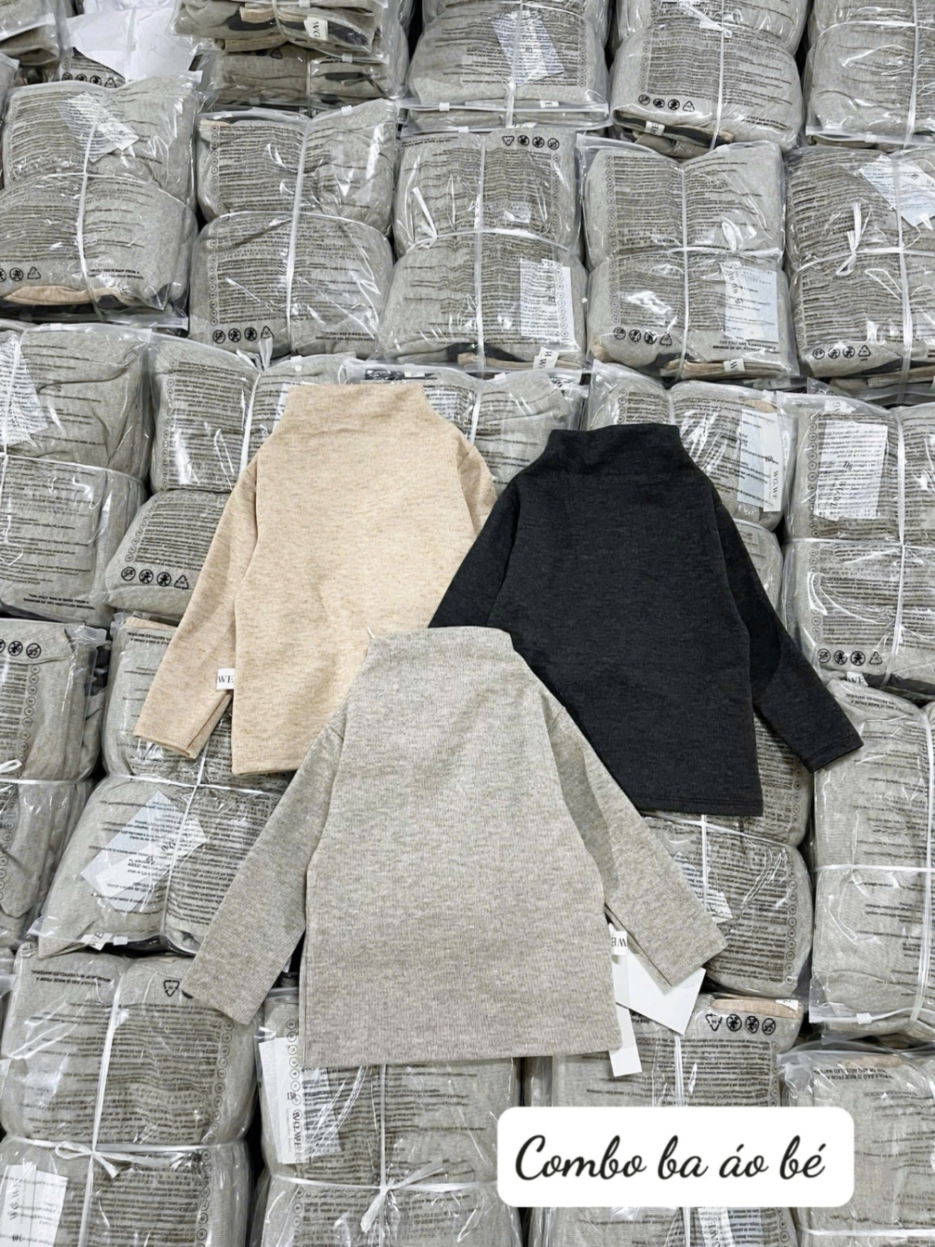 AB829 - SET 3 ÁO BÉ ZIP TĂM CAO CỔ đen xám be