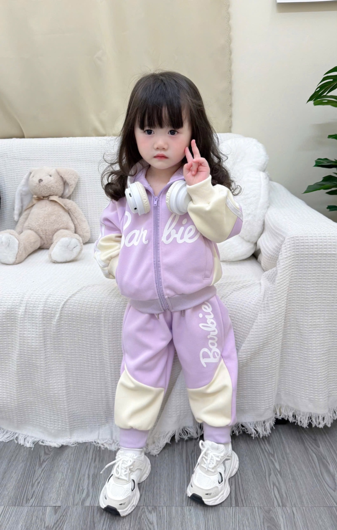 G817 - BỘ NỈ BÉ GÁI HAIDA KHOÁ TÍM BE Barbie