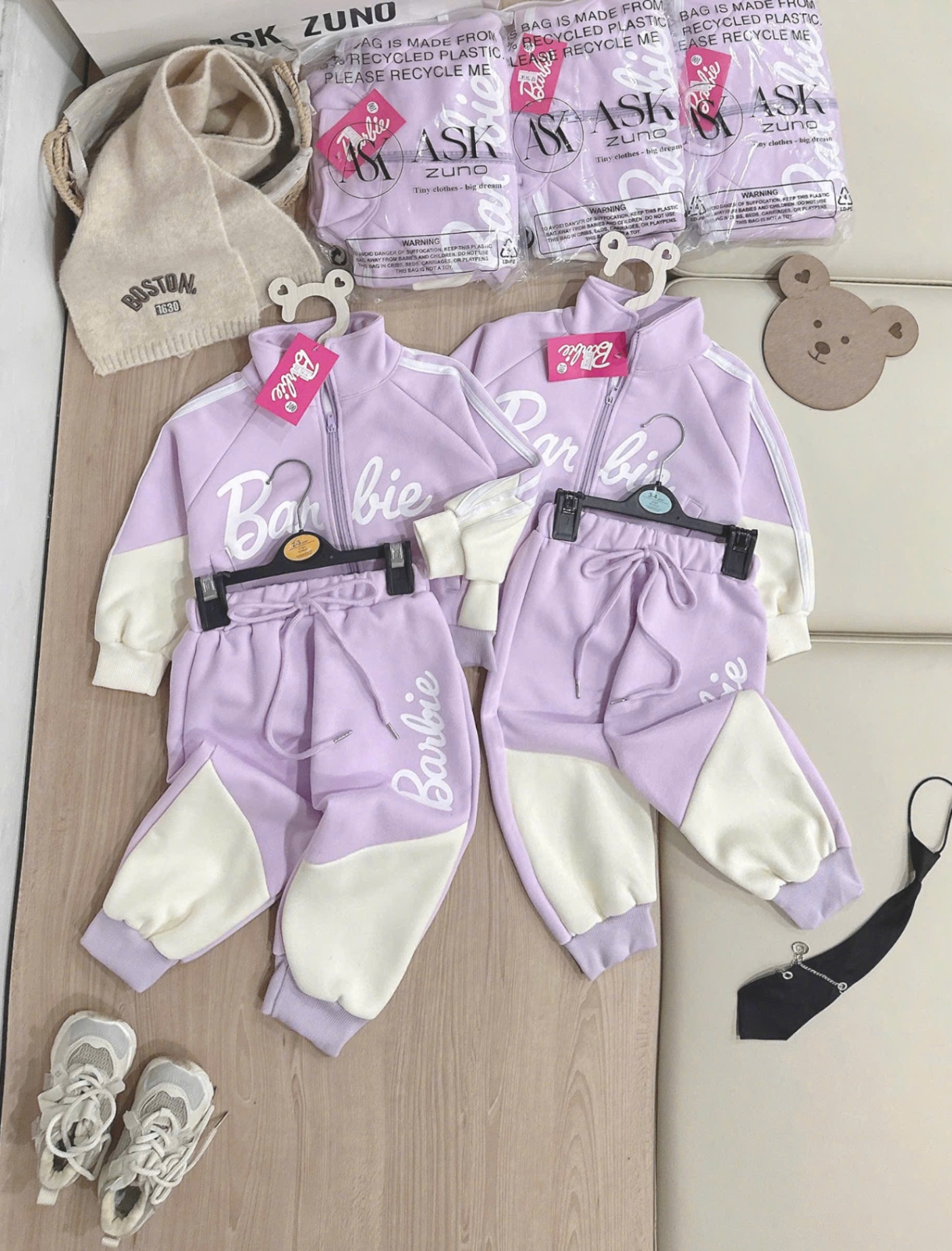 G817 - BỘ NỈ BÉ GÁI HAIDA KHOÁ TÍM BE Barbie