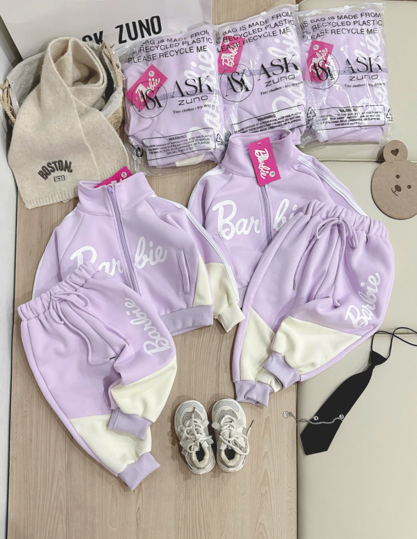 G817 - BỘ NỈ BÉ GÁI HAIDA KHOÁ TÍM BE Barbie