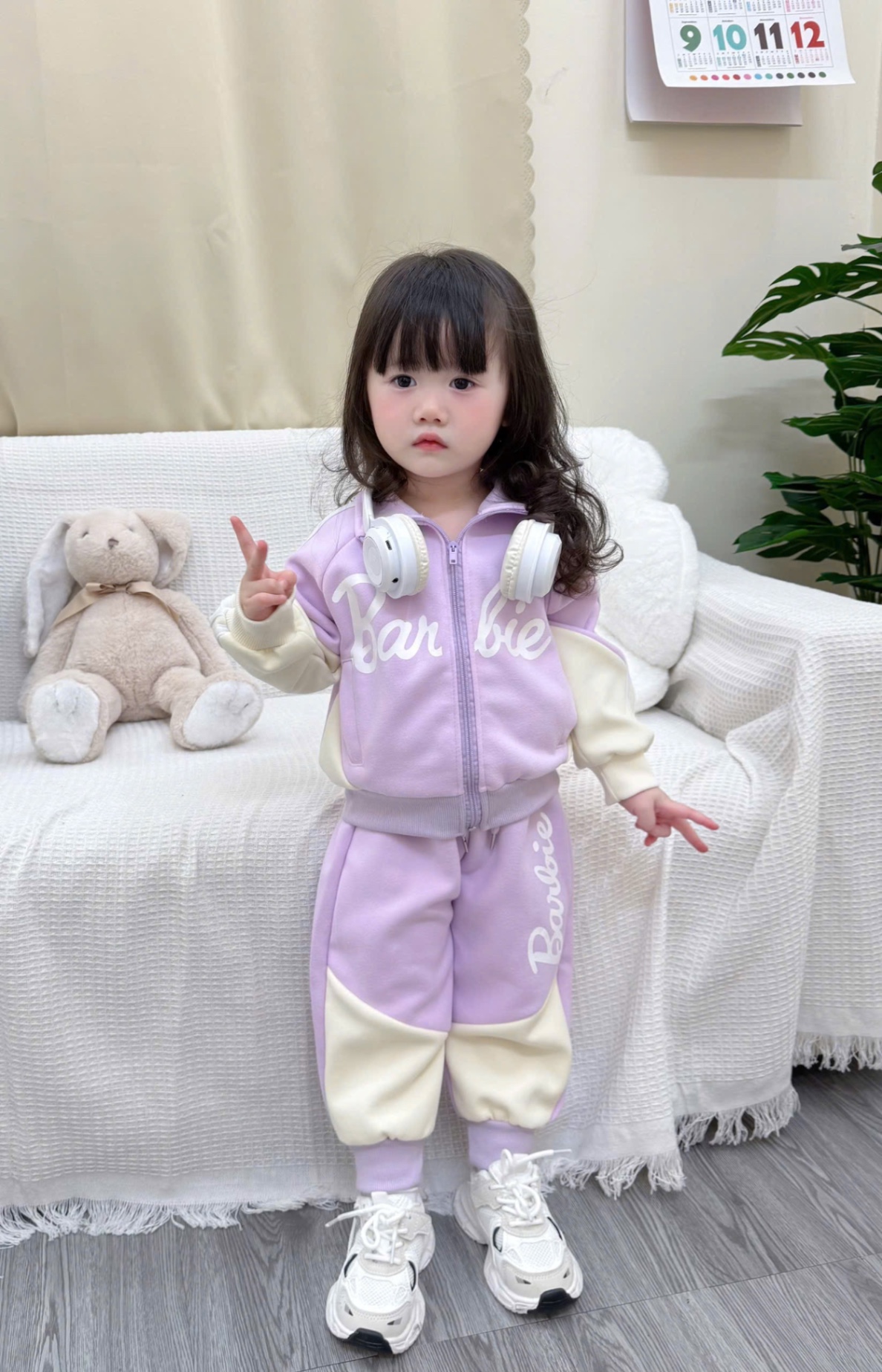 G817 - BỘ NỈ BÉ GÁI HAIDA KHOÁ TÍM BE Barbie