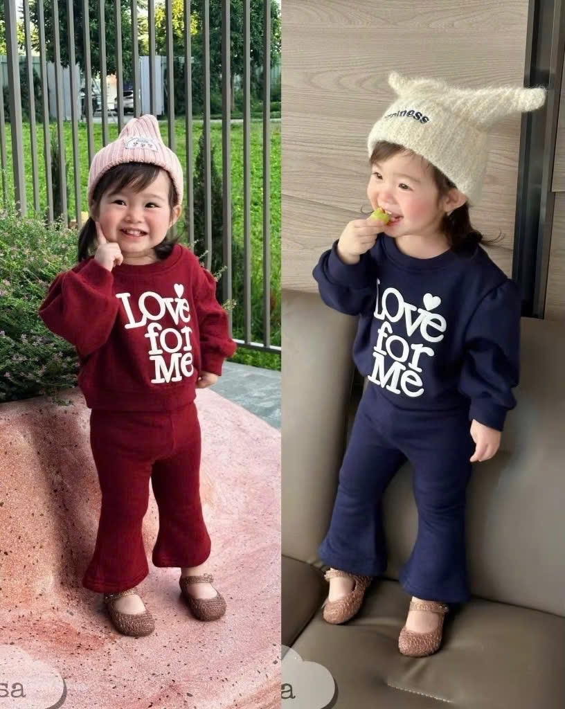 G823 - BỘ NỈ BÉ GÁI Love for me QUẦN LOE