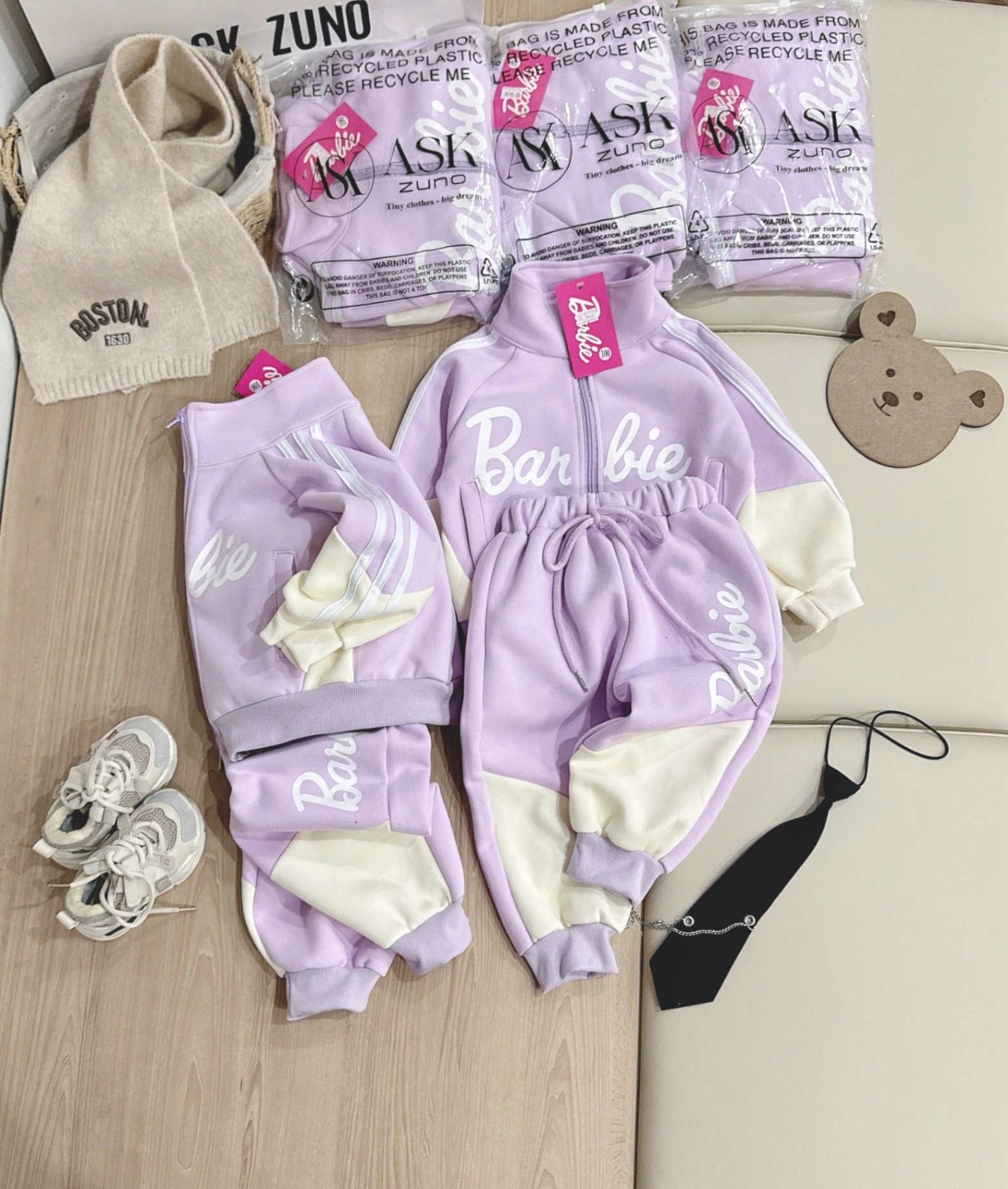 G817 - BỘ NỈ BÉ GÁI HAIDA KHOÁ TÍM BE Barbie