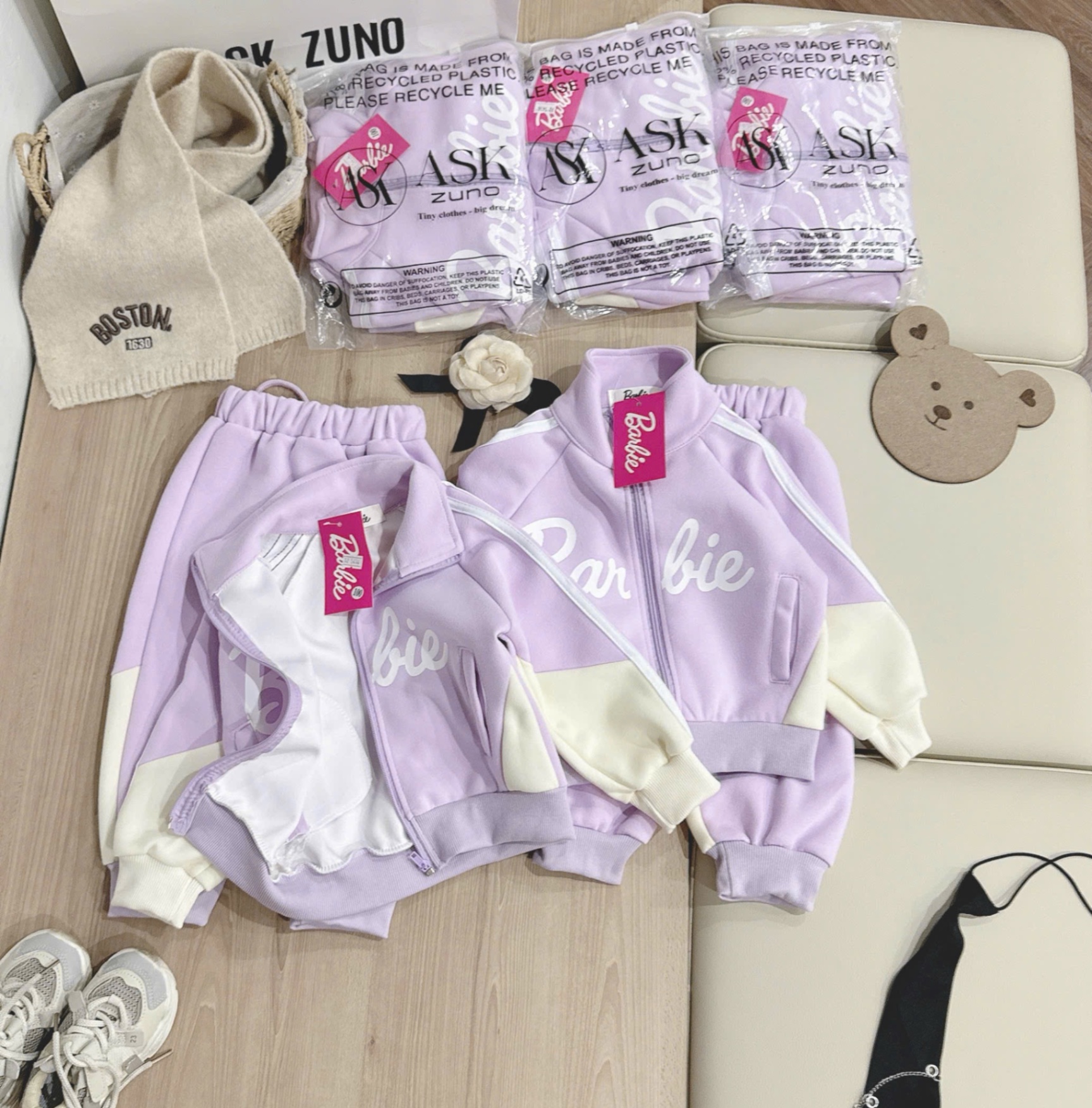 G817 - BỘ NỈ BÉ GÁI HAIDA KHOÁ TÍM BE Barbie