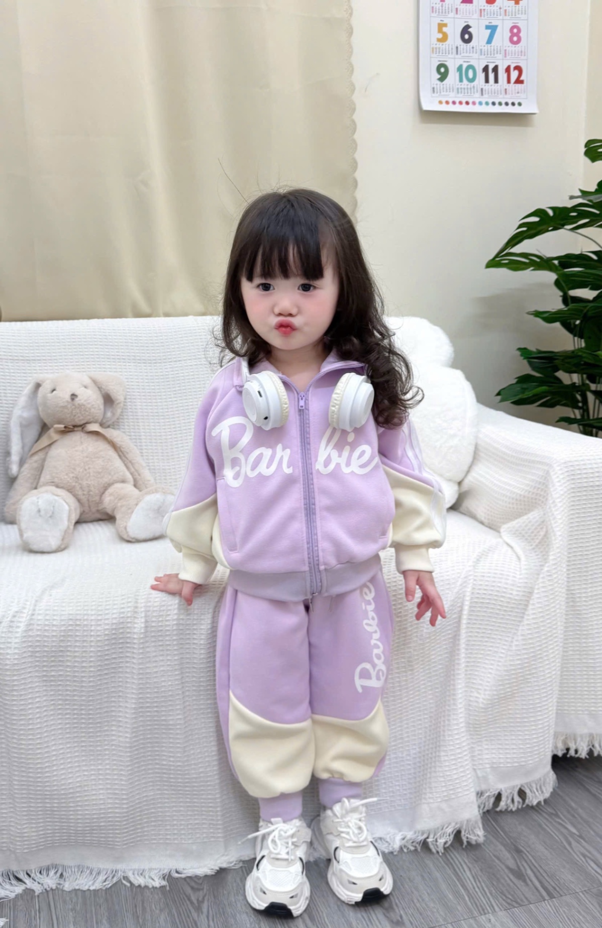 G817 - BỘ NỈ BÉ GÁI HAIDA KHOÁ TÍM BE Barbie