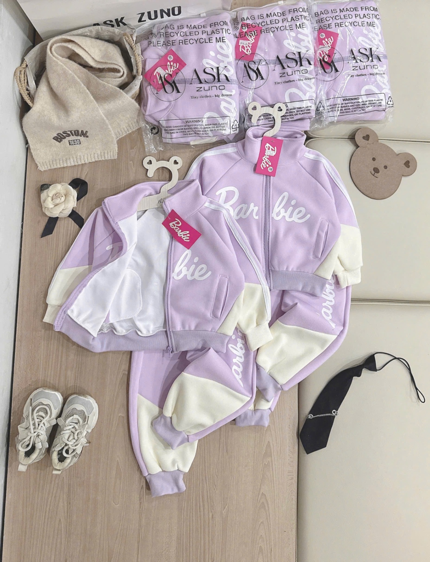 G817 - BỘ NỈ BÉ GÁI HAIDA KHOÁ TÍM BE Barbie