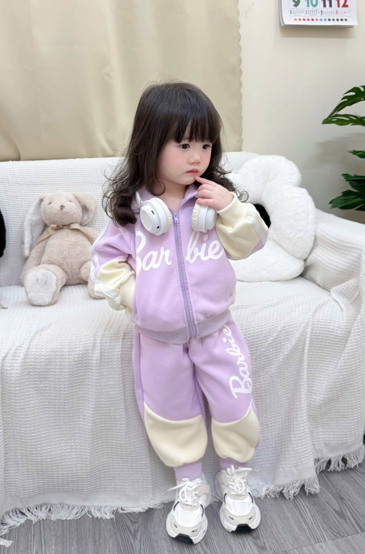 G817 - BỘ NỈ BÉ GÁI HAIDA KHOÁ TÍM BE Barbie