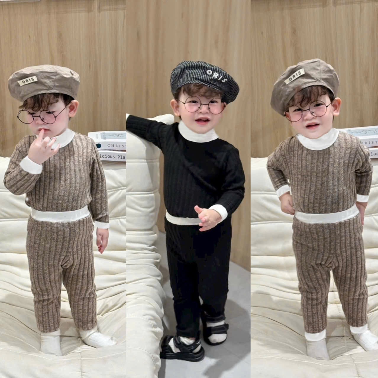 T020 - SET 2 BỘ BÉ TRAI ĐŨA LÔNG CỔ TRẮNG