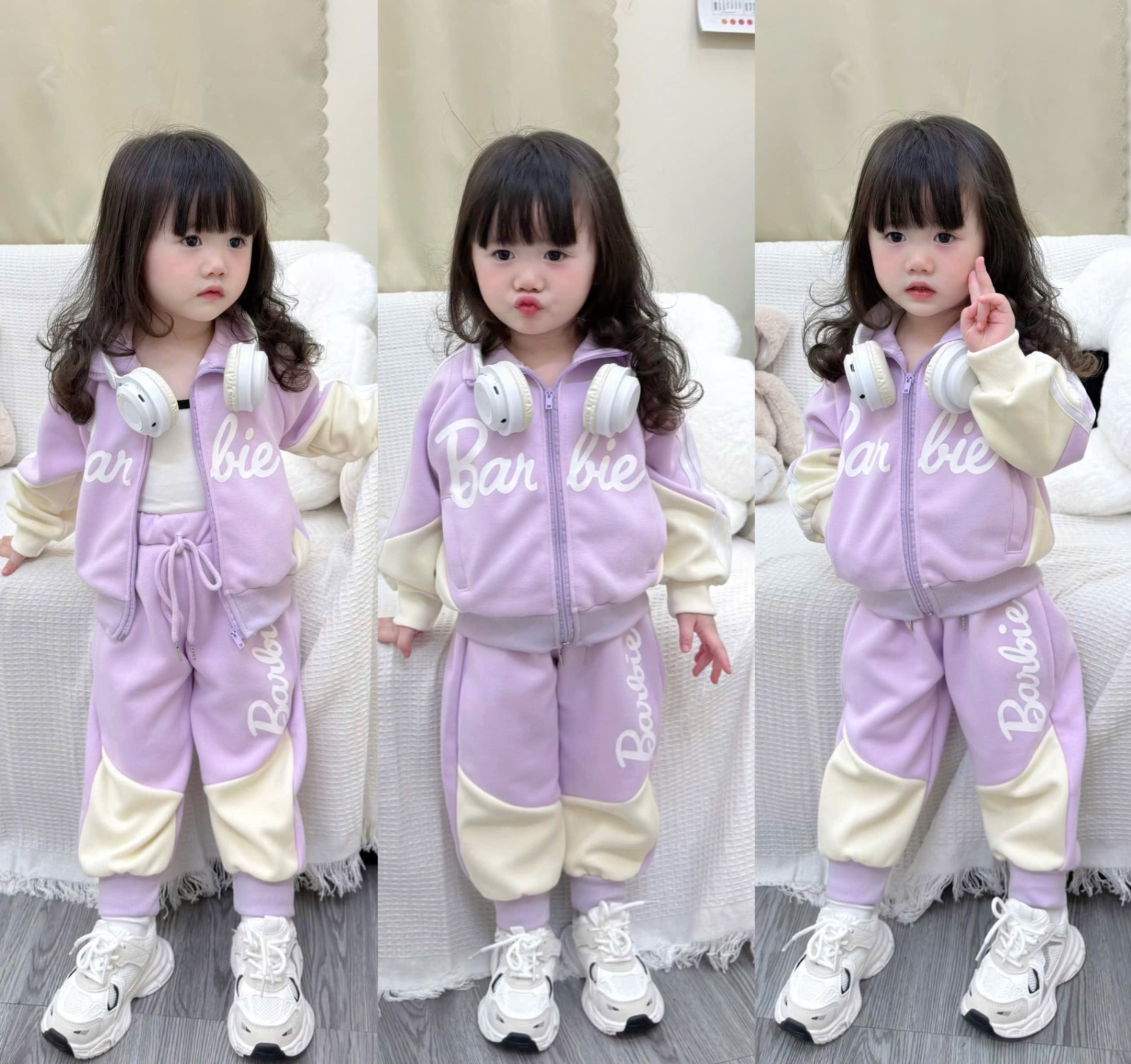G817 - BỘ NỈ BÉ GÁI HAIDA KHOÁ TÍM BE Barbie