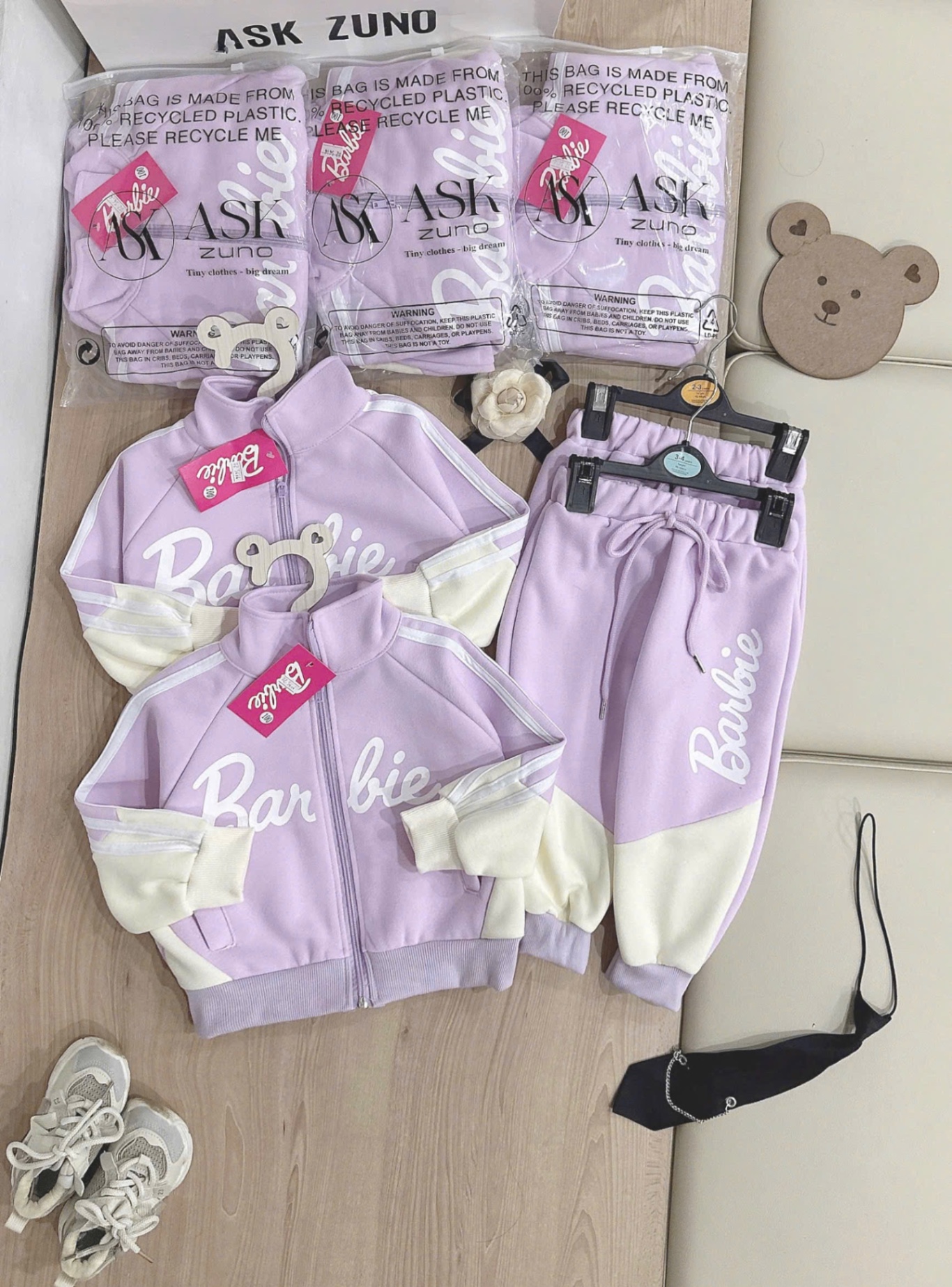 G817 - BỘ NỈ BÉ GÁI HAIDA KHOÁ TÍM BE Barbie