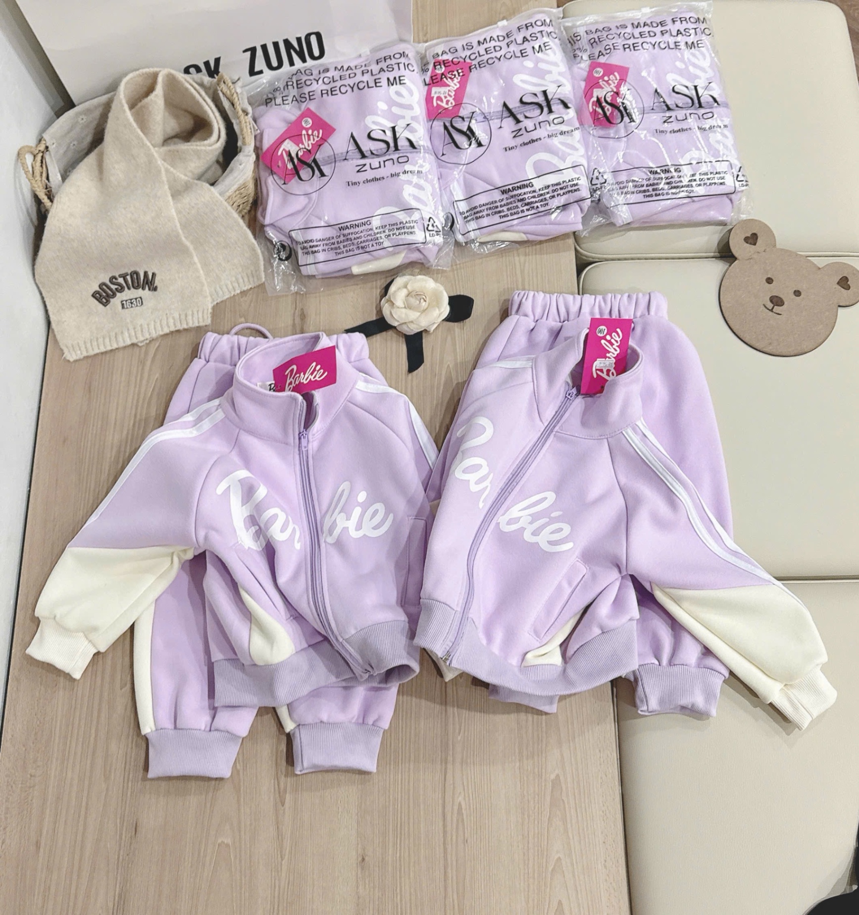G817 - BỘ NỈ BÉ GÁI HAIDA KHOÁ TÍM BE Barbie