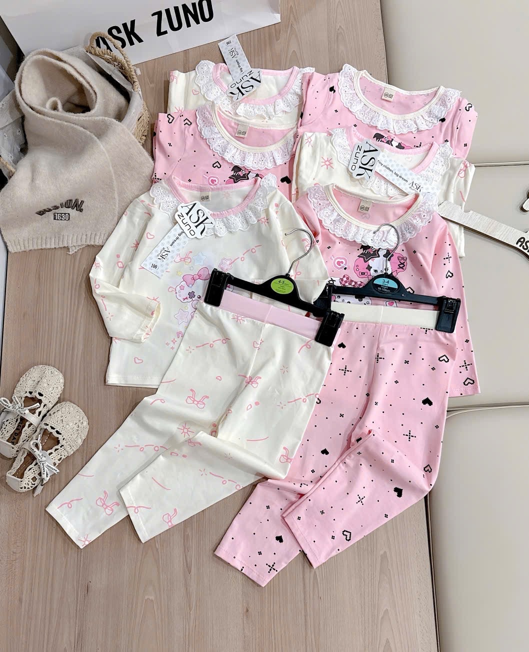 G825 - SET 2 BỘ BÉ GÁI DÀI TAY KUROMI hồng be