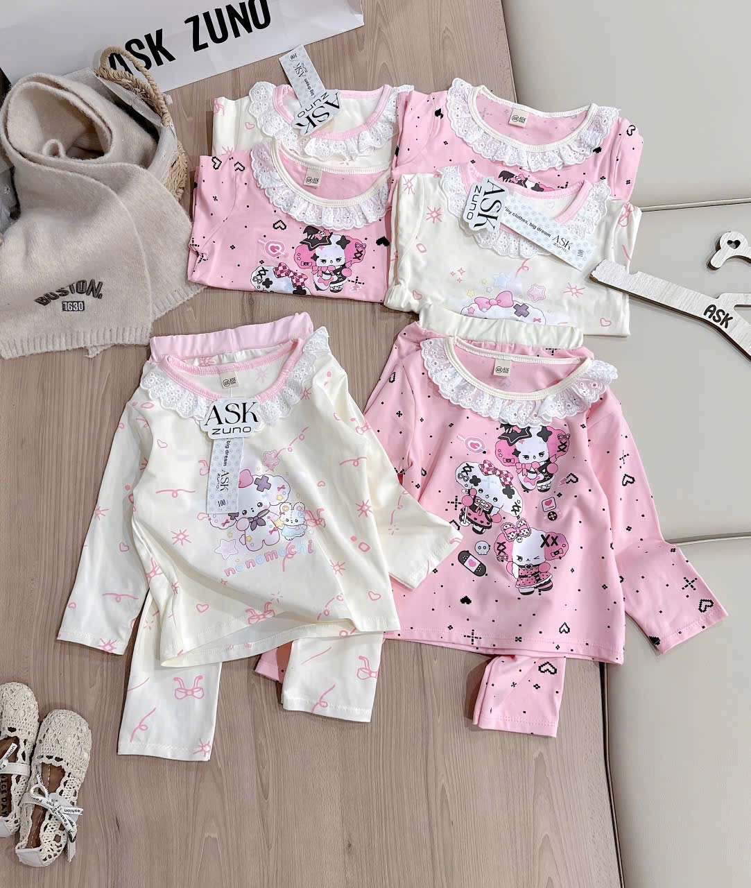 G825 - SET 2 BỘ BÉ GÁI DÀI TAY KUROMI hồng be