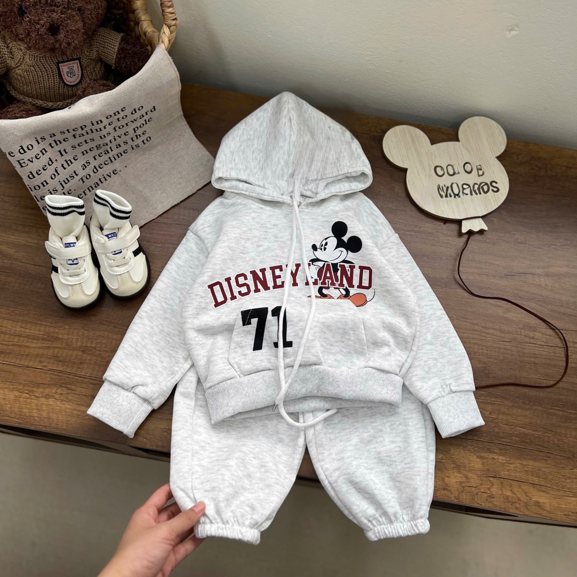 T029 - BỘ NỈ BÉ TRAI HAIDA HOODIE MŨ MICKEY DISNEY