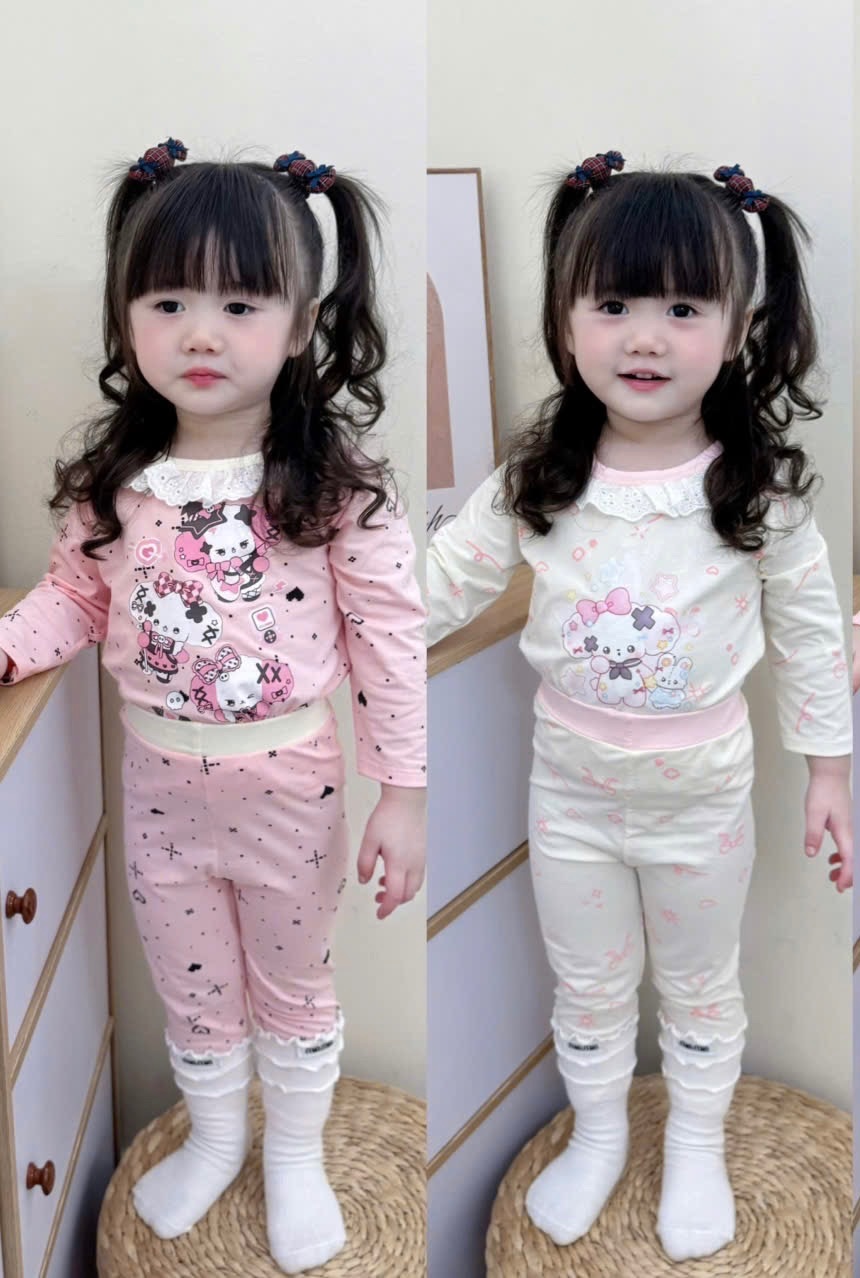 G825 - SET 2 BỘ BÉ GÁI DÀI TAY KUROMI hồng be
