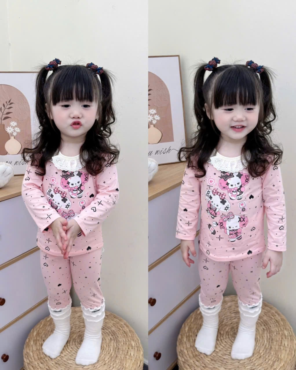G825 - SET 2 BỘ BÉ GÁI DÀI TAY KUROMI hồng be