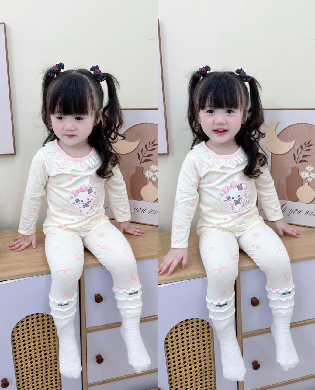 G825 - SET 2 BỘ BÉ GÁI DÀI TAY KUROMI hồng be