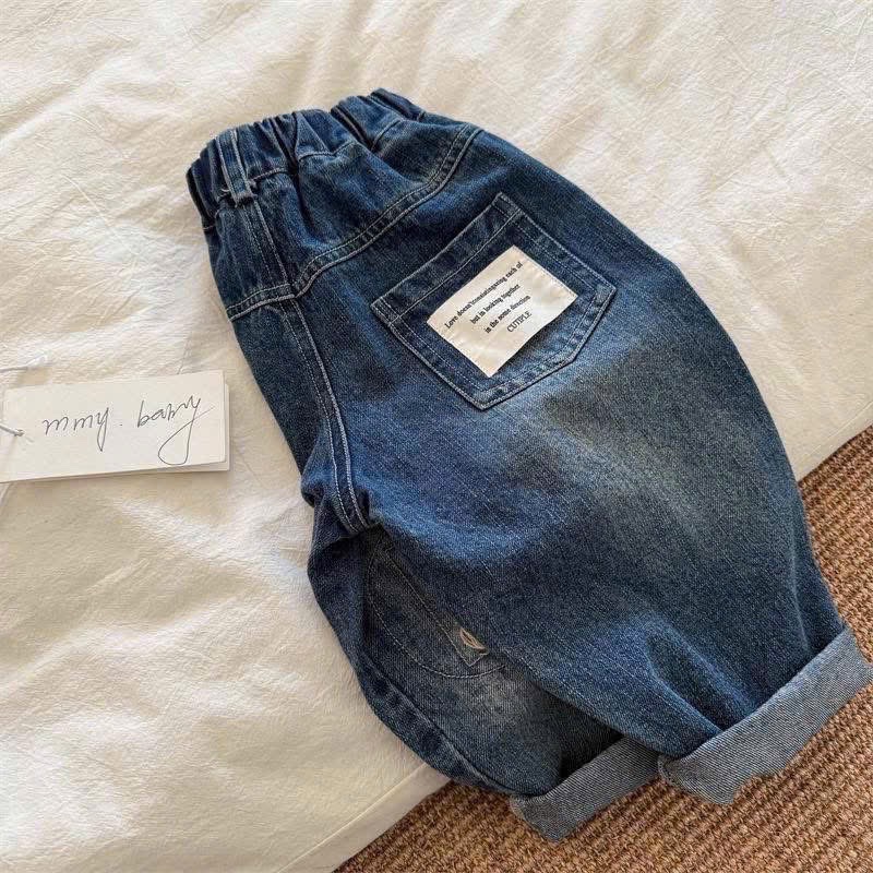 QB354 - QUẦN JEANS BÉ TRAI XANH RÁCH GỐI