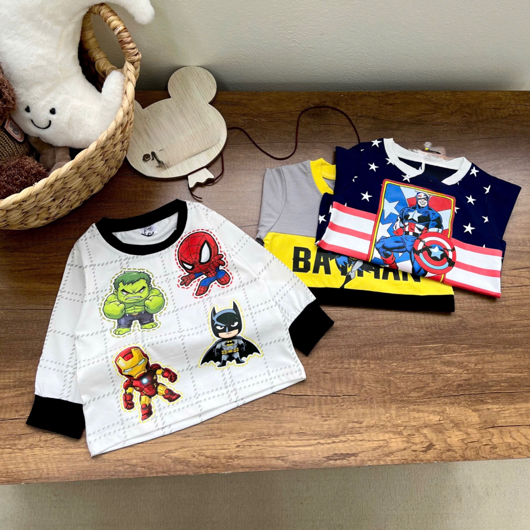 AB835 - SET 3 ÁO BÉ TRAI DÀI TAY BATMAN MARVEL