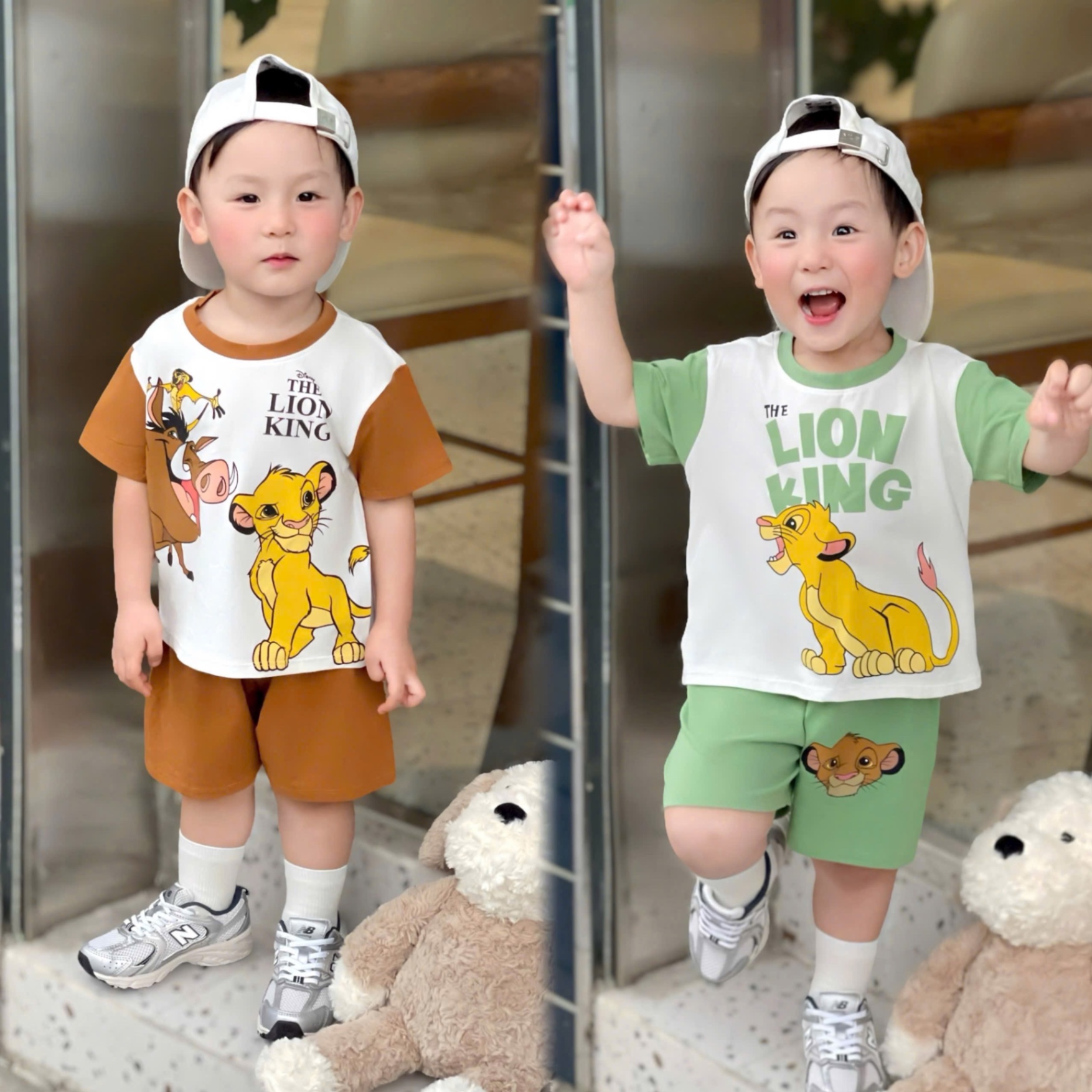 T030 - SET 2 BỘ ĐÙI BÉ TRAI LION KING nâu xanh