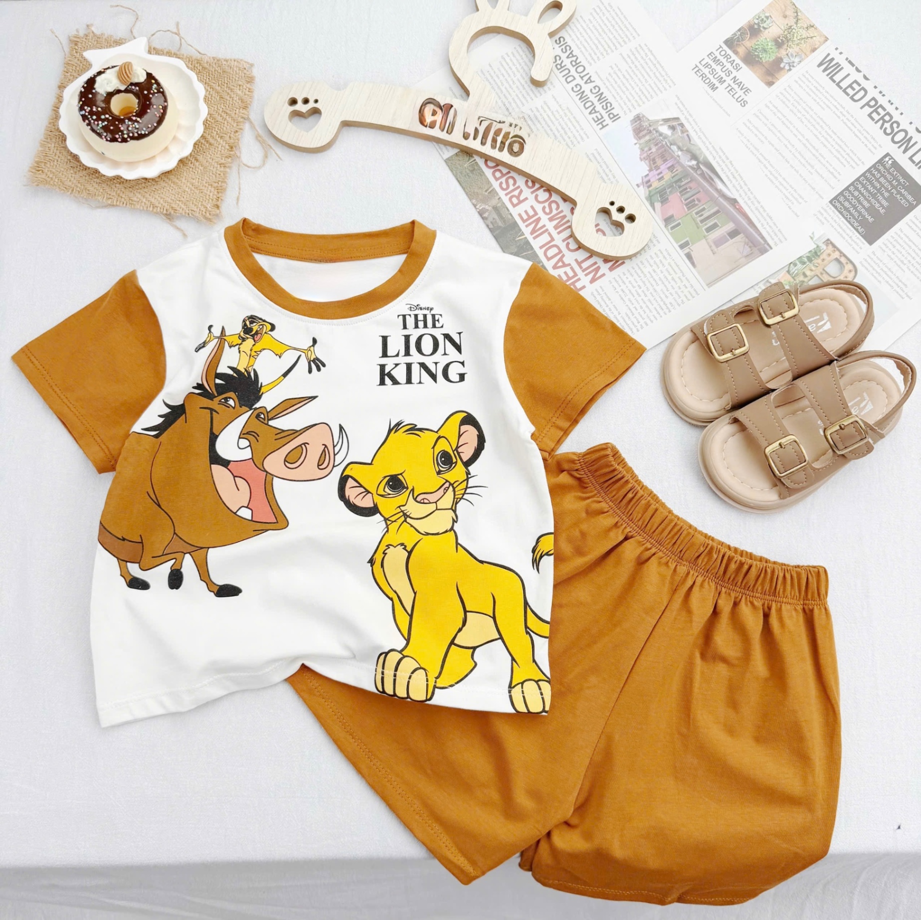 T030 - SET 2 BỘ ĐÙI BÉ TRAI LION KING nâu xanh