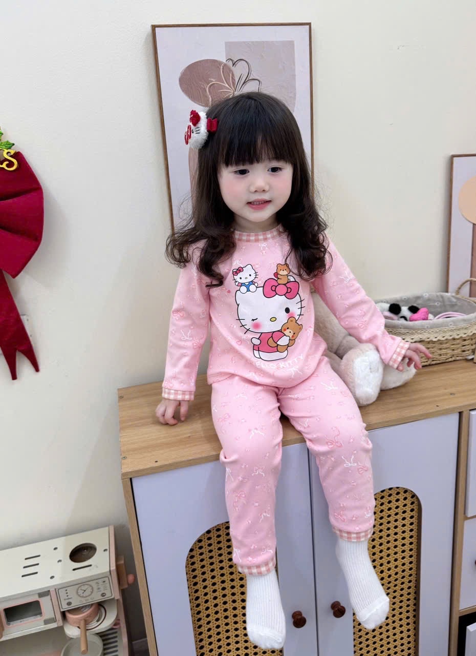 G827 - SET 2 BỘ BÉ GÁI ZIP LÔNG KITTY hồng be PHỐI KẺ