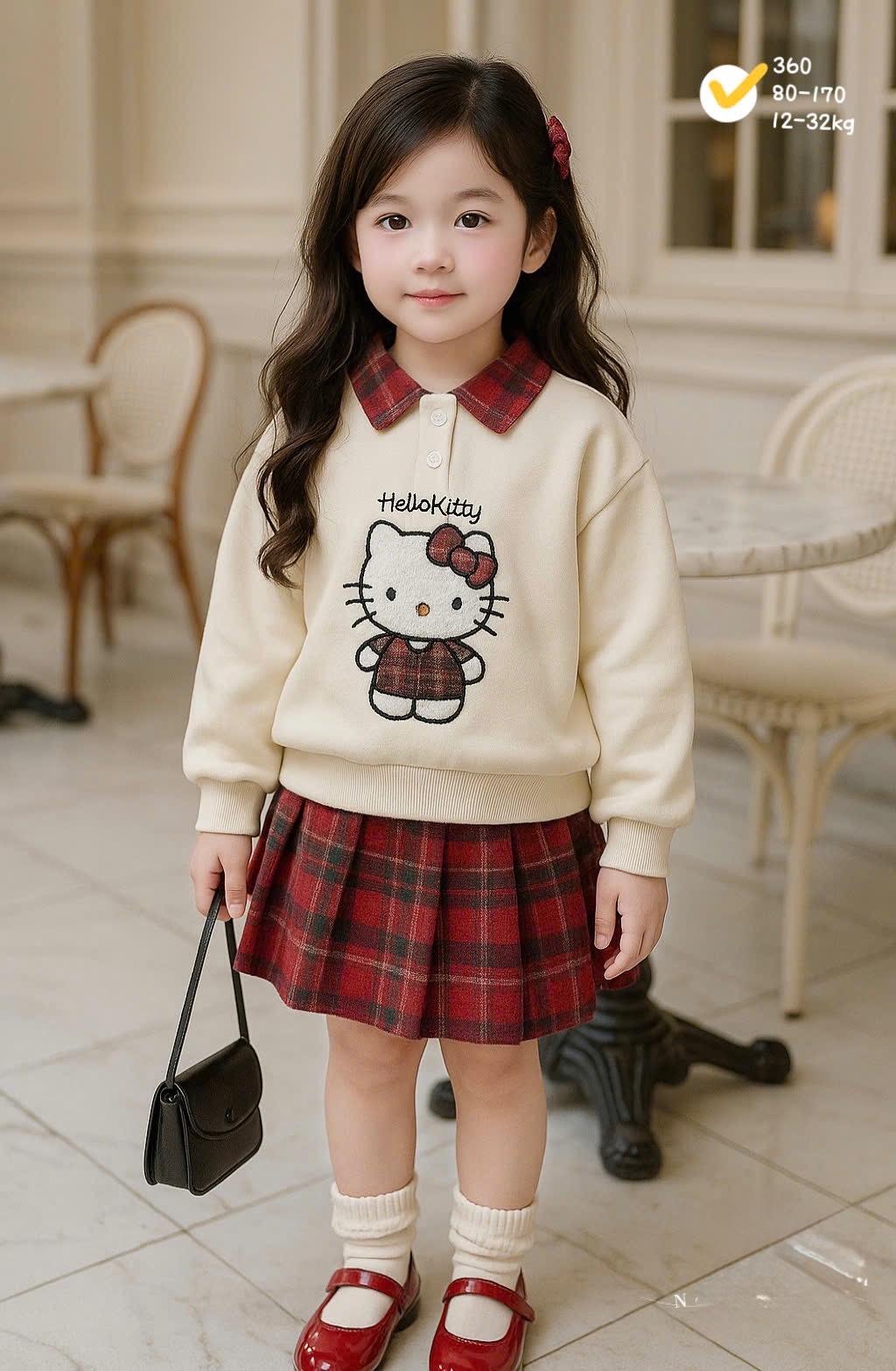 G829 - SET BÉ GÁI ÁO NỈ CỔ KẺ THÊU KITTY CVAY DẠ