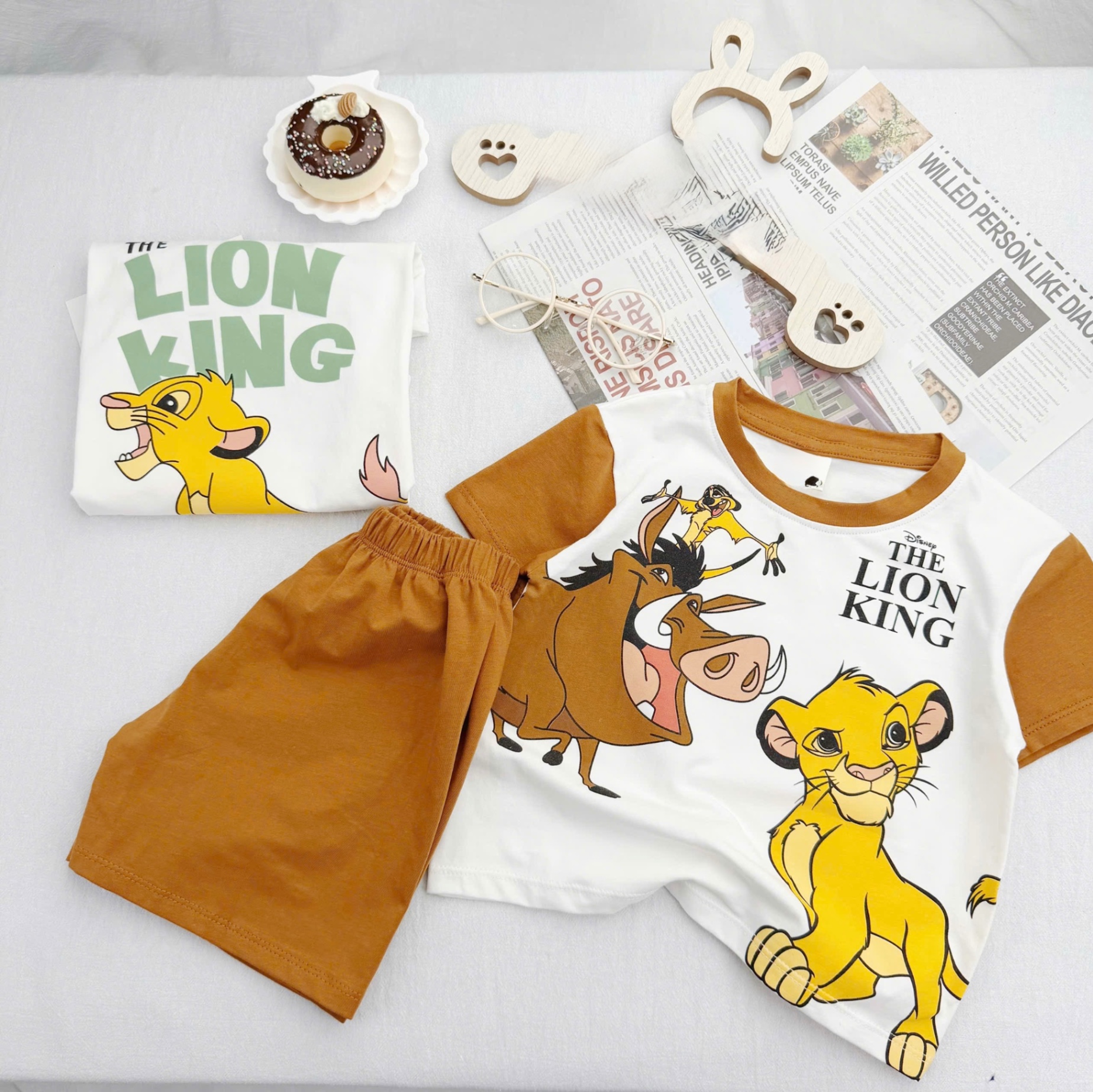 T030 - SET 2 BỘ ĐÙI BÉ TRAI LION KING nâu xanh
