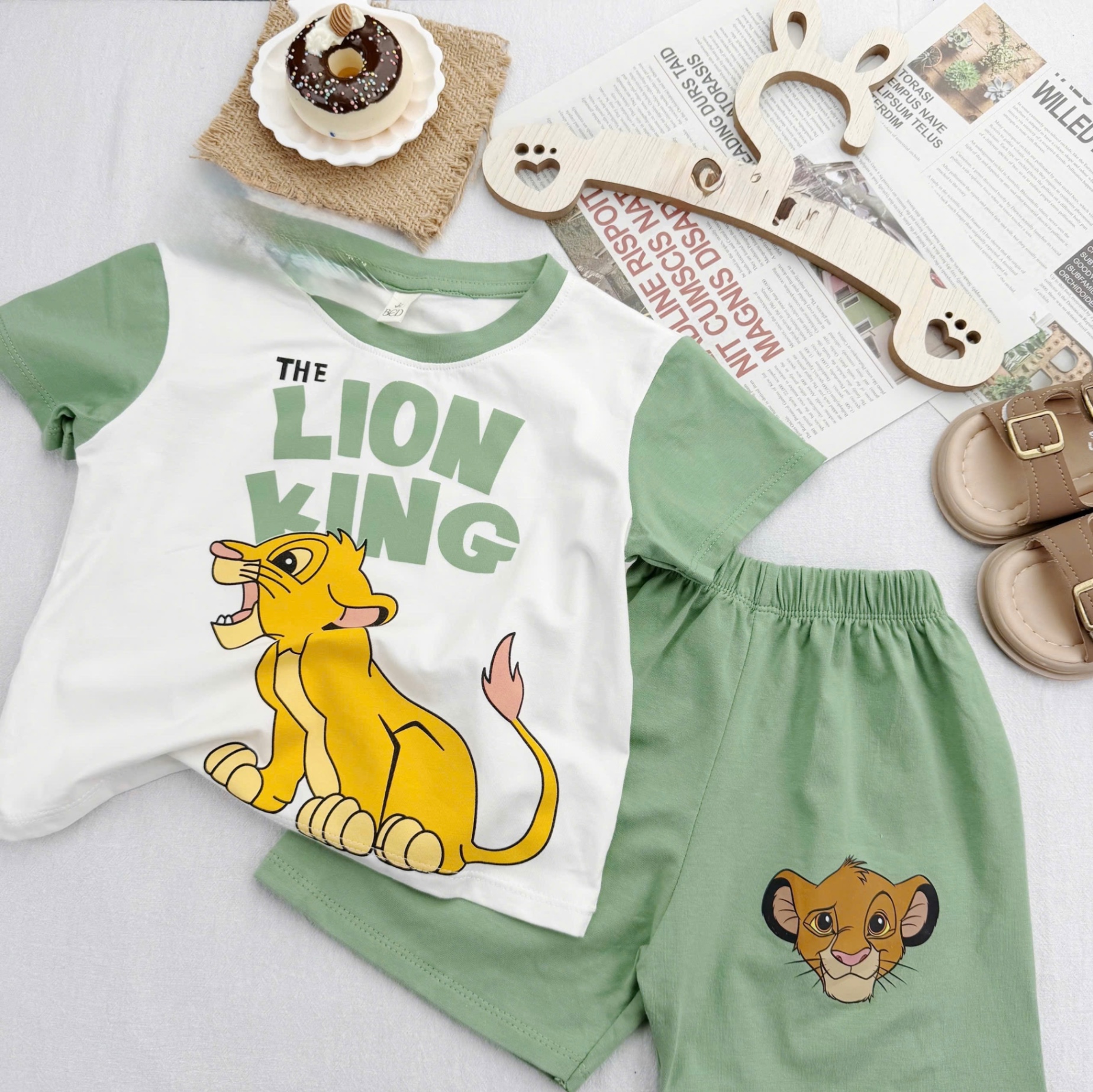 T030 - SET 2 BỘ ĐÙI BÉ TRAI LION KING nâu xanh