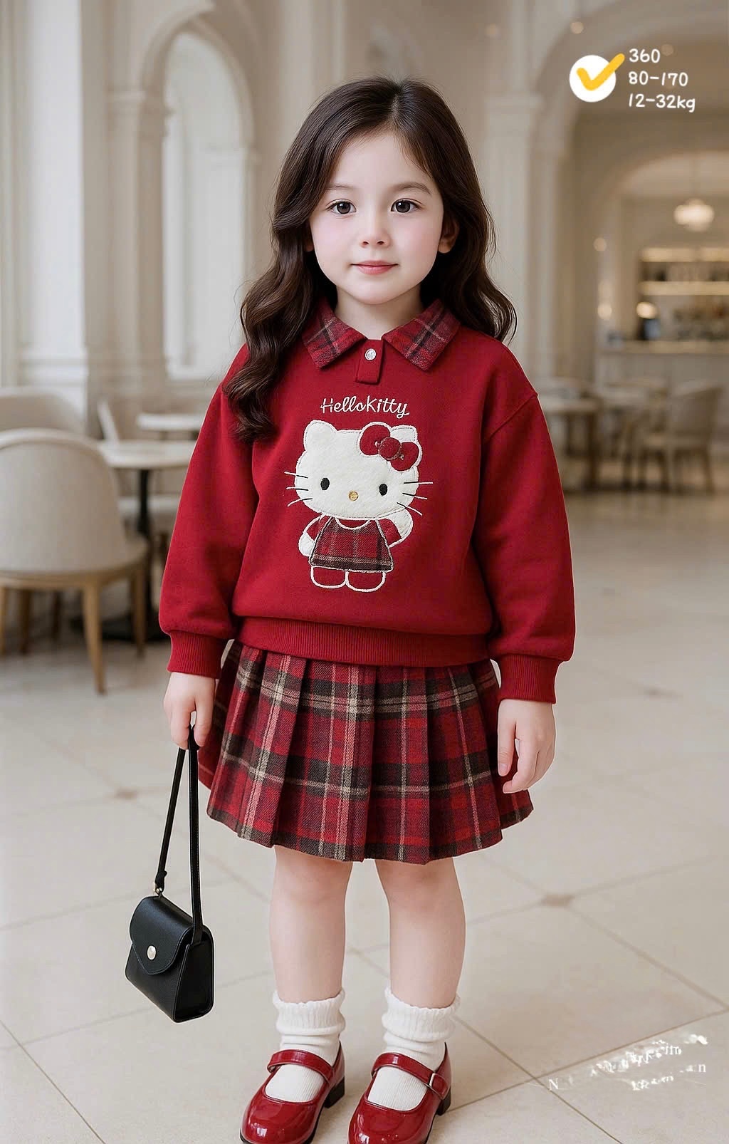 G829 - SET BÉ GÁI ÁO NỈ CỔ KẺ THÊU KITTY CVAY DẠ