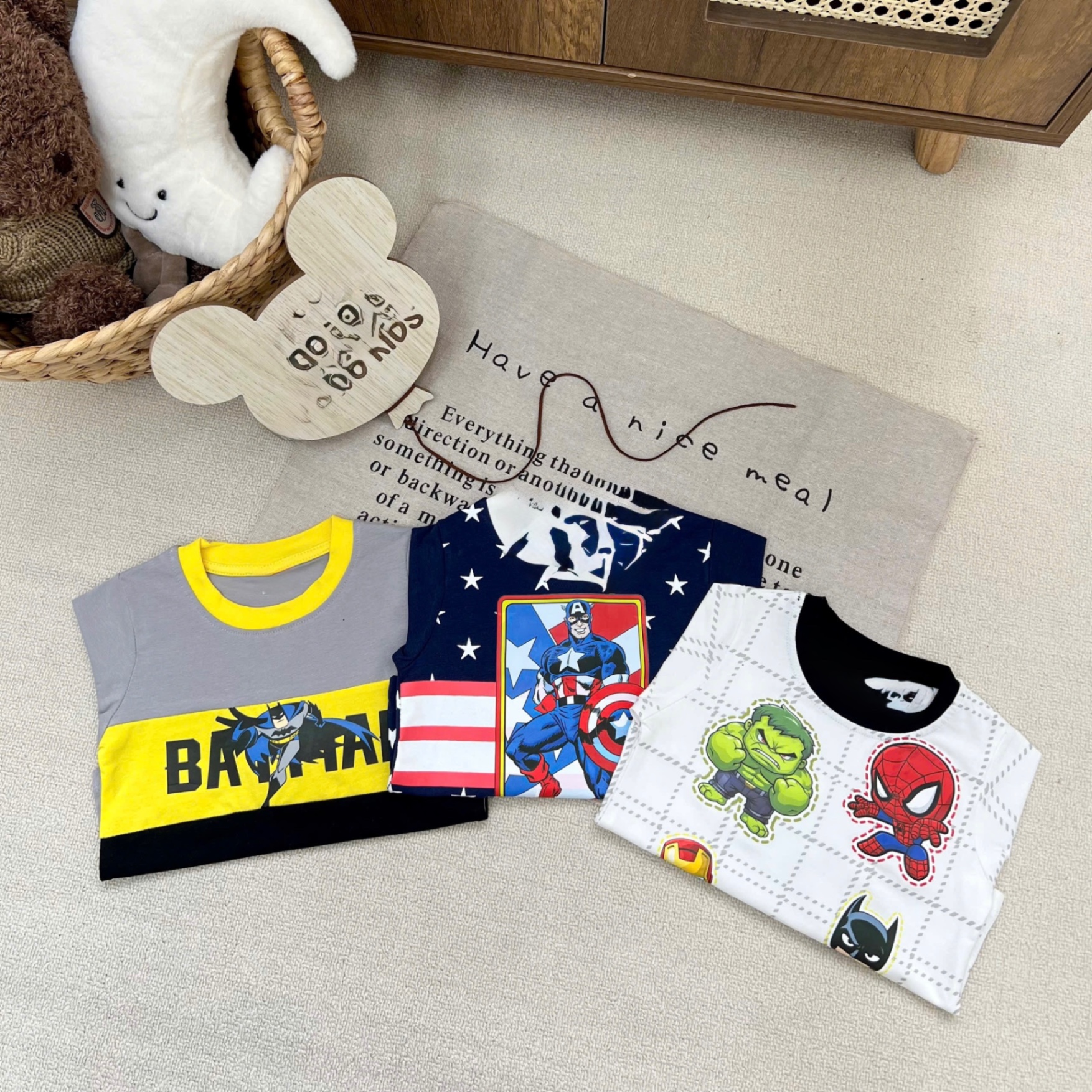 AB835 - SET 3 ÁO BÉ TRAI DÀI TAY BATMAN MARVEL