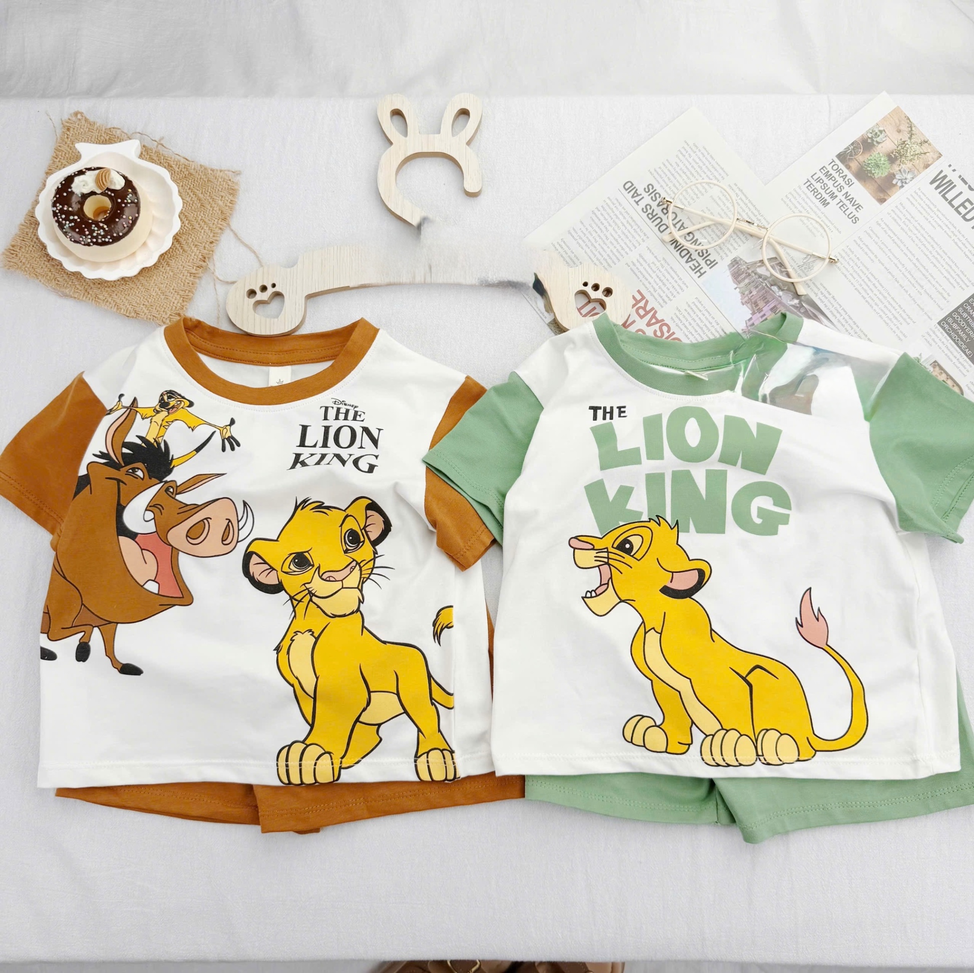 T030 - SET 2 BỘ ĐÙI BÉ TRAI LION KING nâu xanh