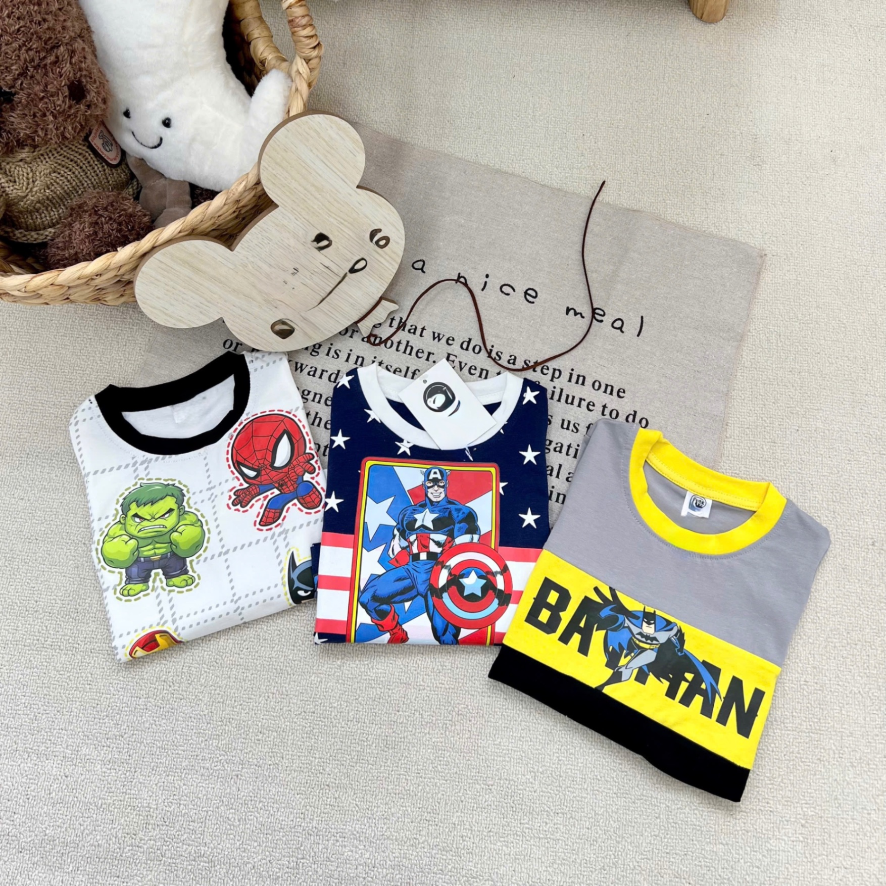 AB835 - SET 3 ÁO BÉ TRAI DÀI TAY BATMAN MARVEL