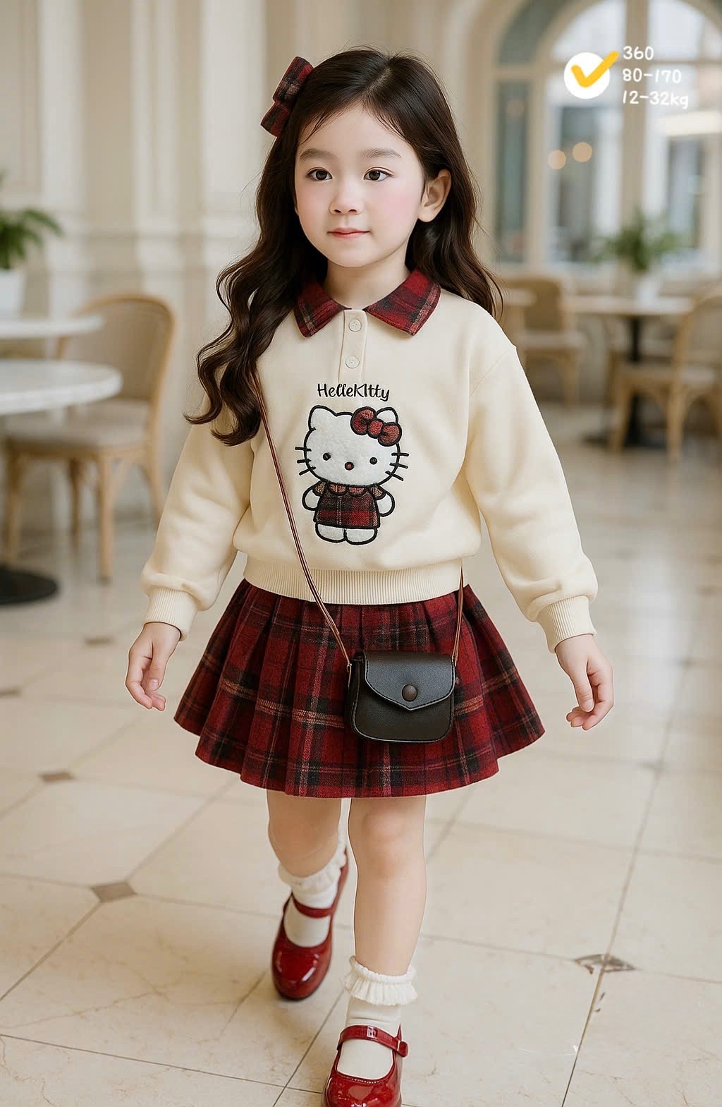 G829 - SET BÉ GÁI ÁO NỈ CỔ KẺ THÊU KITTY CVAY DẠ