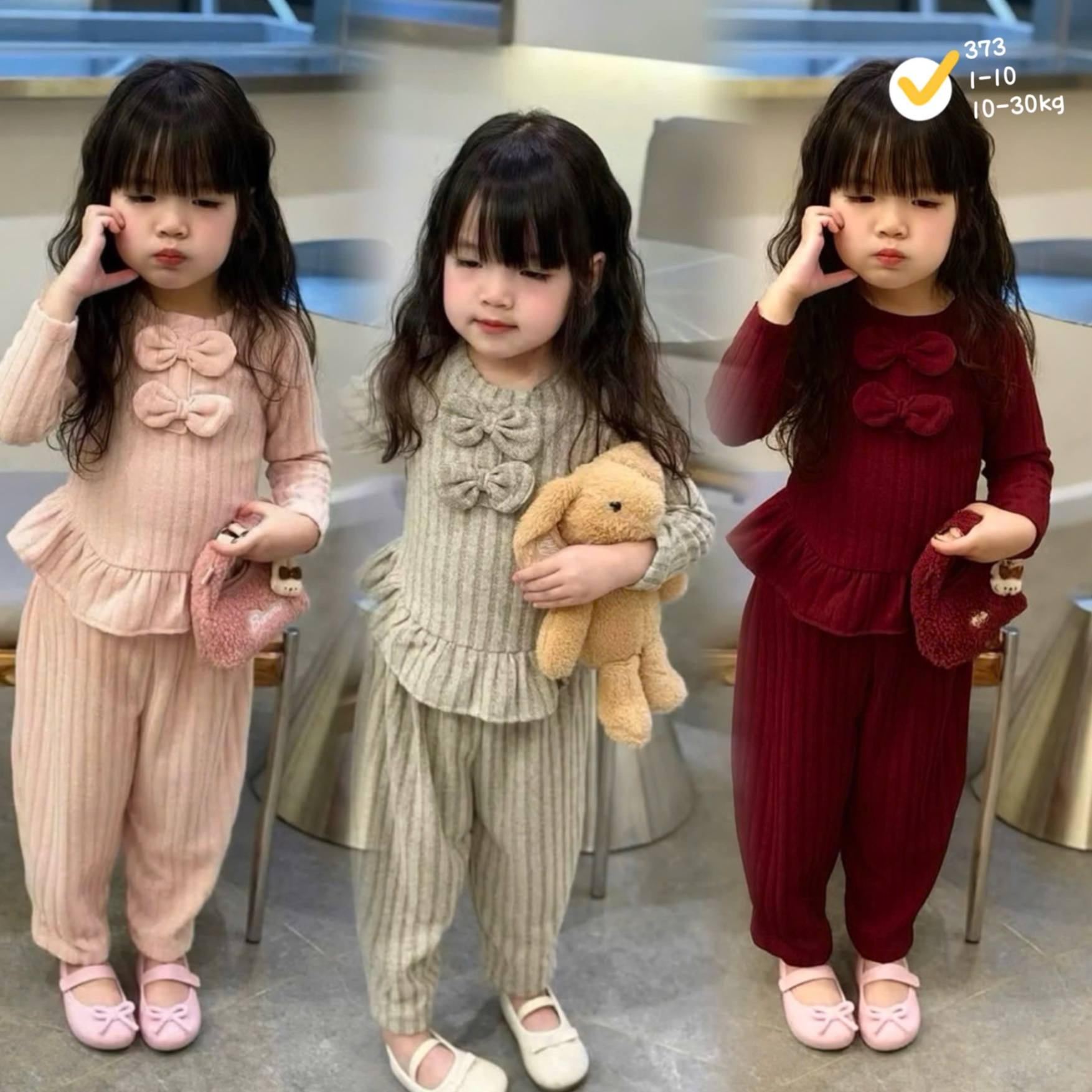G832 - BỘ BÉ GÁI LEN THỎ BÈO GẤU ĐÍNH NƠ