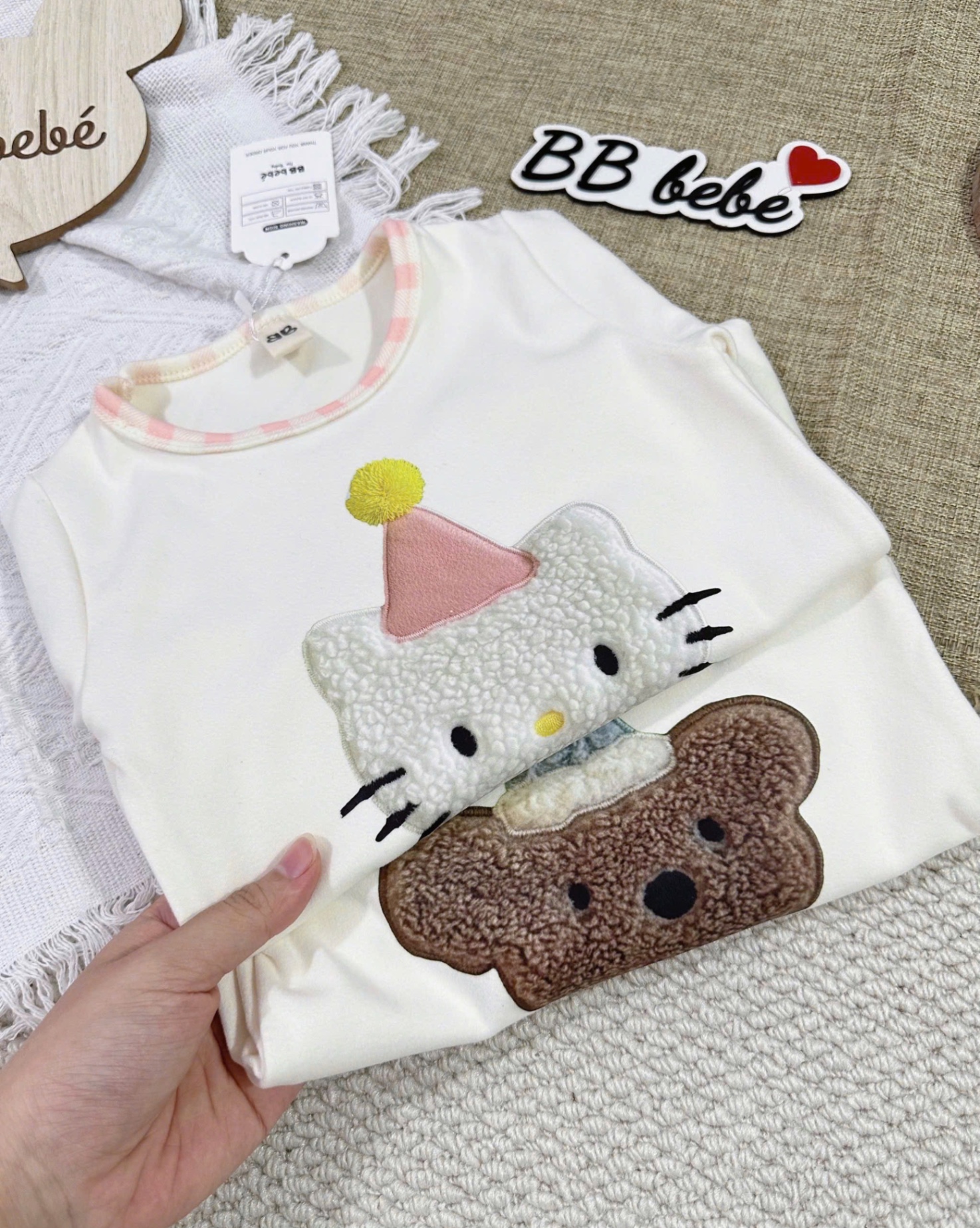 G830 - SET 2 BỘ BÉ GÁI ZIP LÔNG BE MÈO CHÓ NỔI QUẦN KẺ