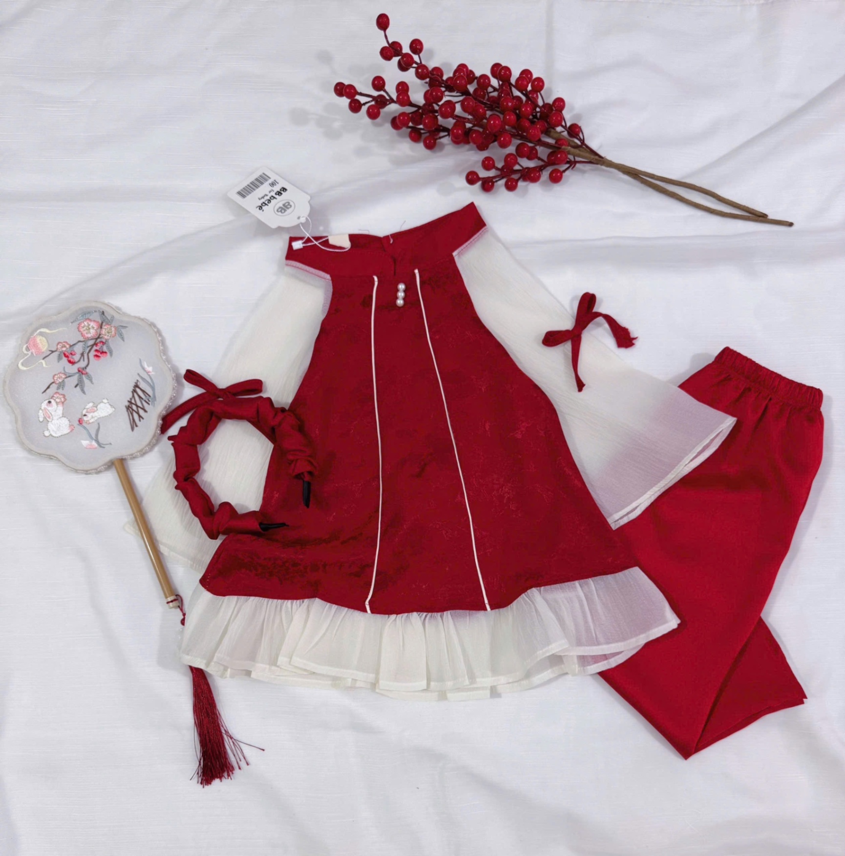 G833 - SET ÁO DÀI BÉ GÁI CỔ CÚC NGỌC TAY PHỐI TƠ