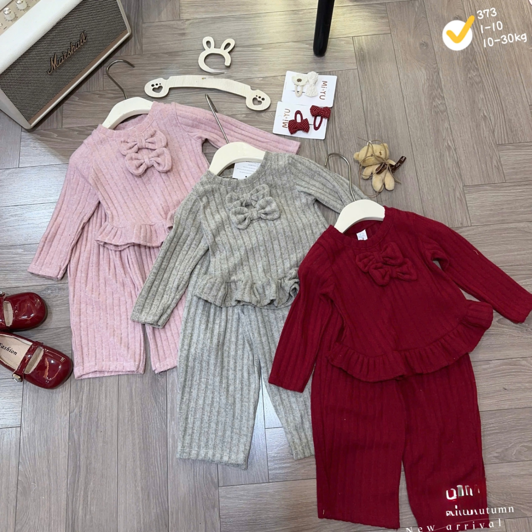 G832 - BỘ BÉ GÁI LEN THỎ BÈO GẤU ĐÍNH NƠ