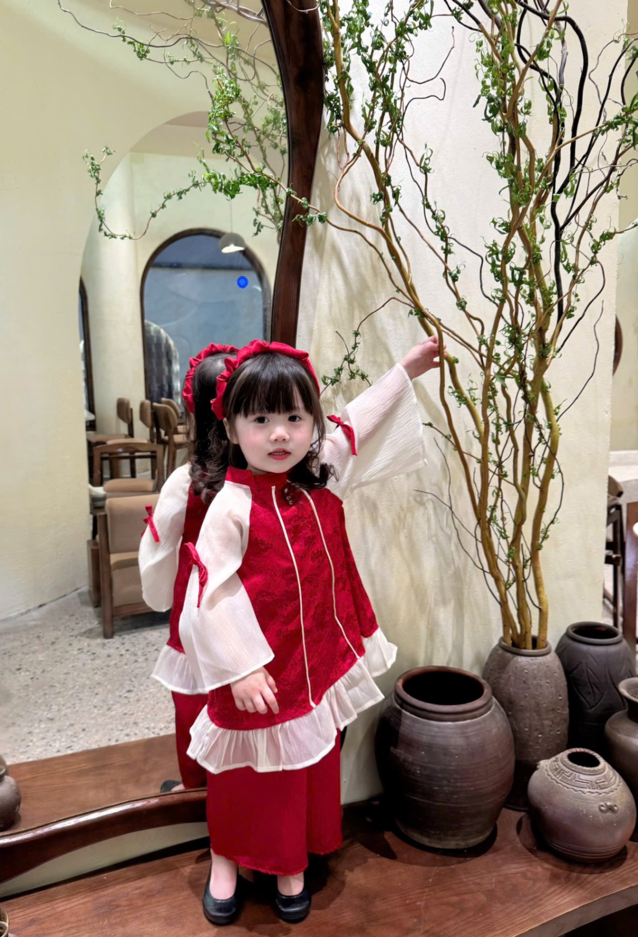 G833 - SET ÁO DÀI BÉ GÁI CỔ CÚC NGỌC TAY PHỐI TƠ