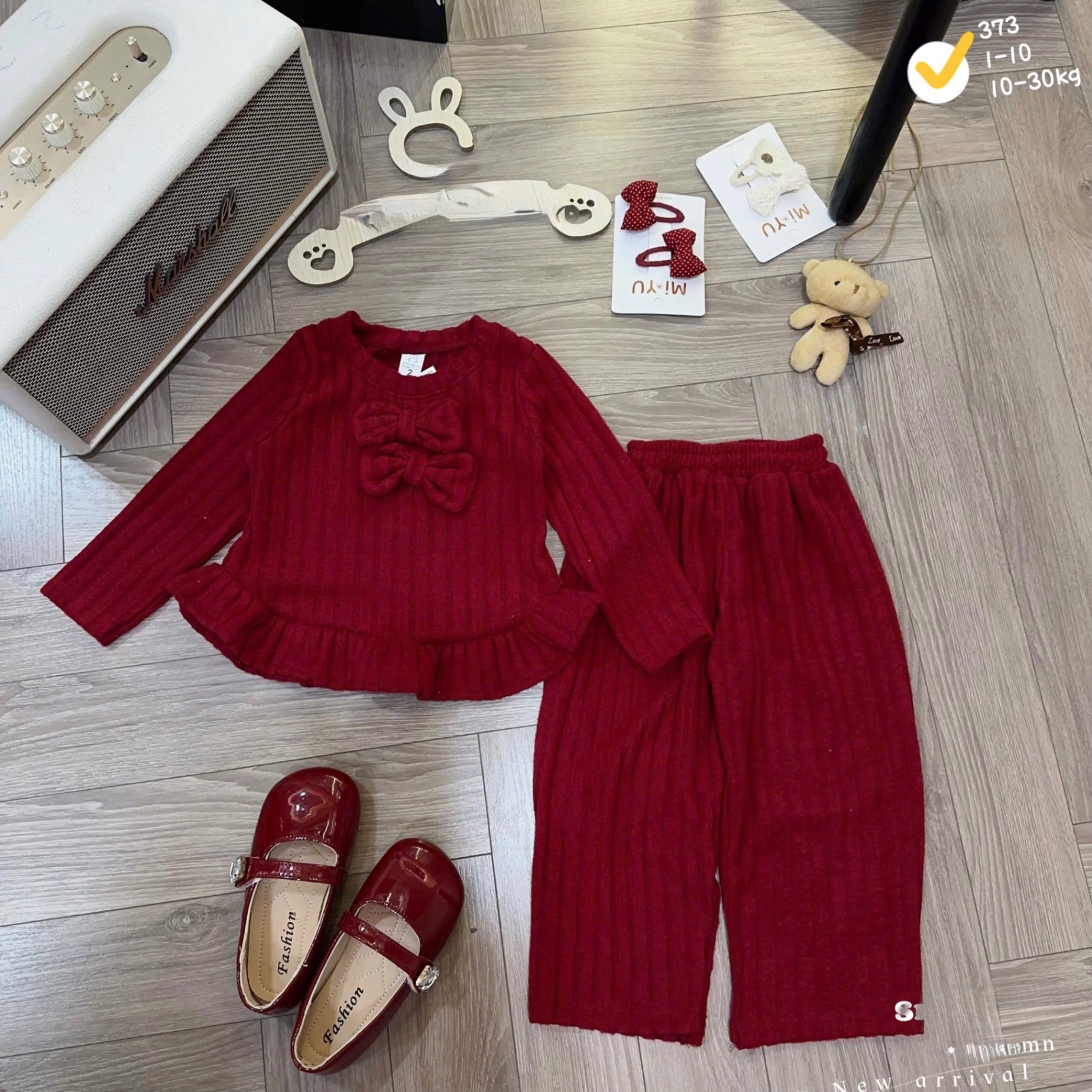 G832 - BỘ BÉ GÁI LEN THỎ BÈO GẤU ĐÍNH NƠ