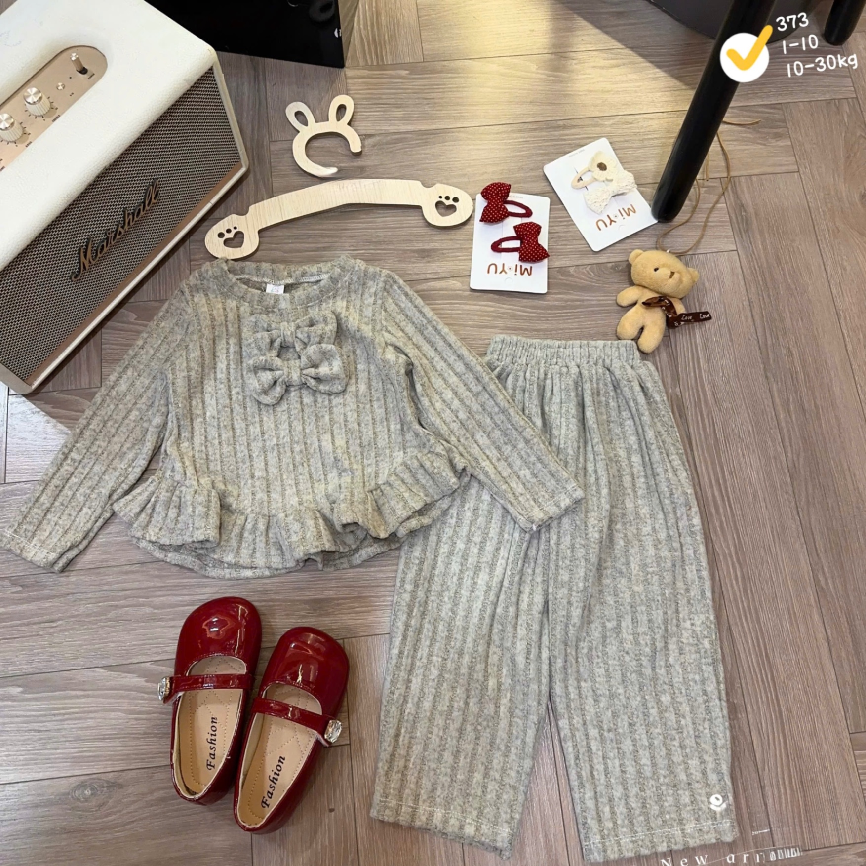 G832 - BỘ BÉ GÁI LEN THỎ BÈO GẤU ĐÍNH NƠ