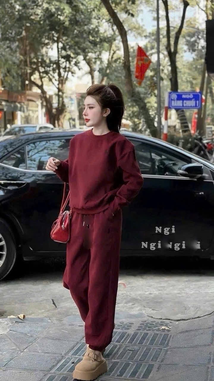 S227 - BỘ NỈ NỮ ĐỎ BO GẤU THÊU KỊ SĨ