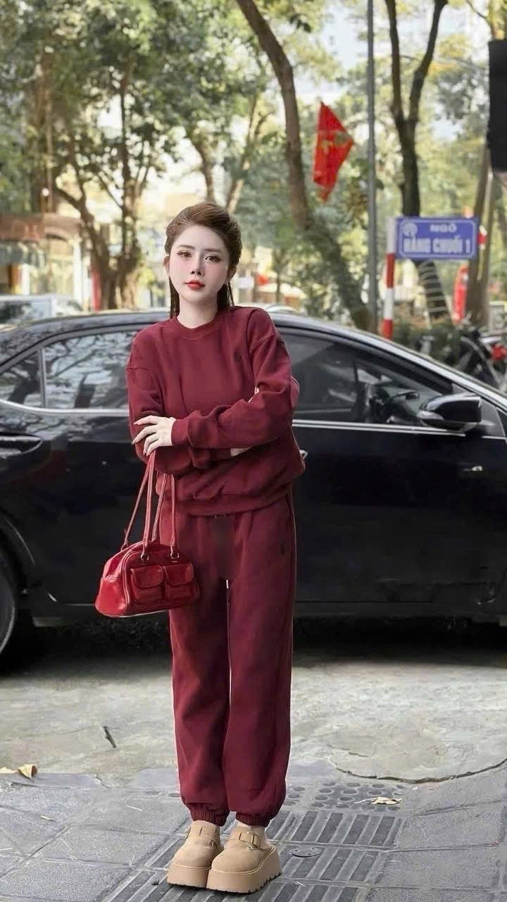 S227 - BỘ NỈ NỮ ĐỎ BO GẤU THÊU KỊ SĨ