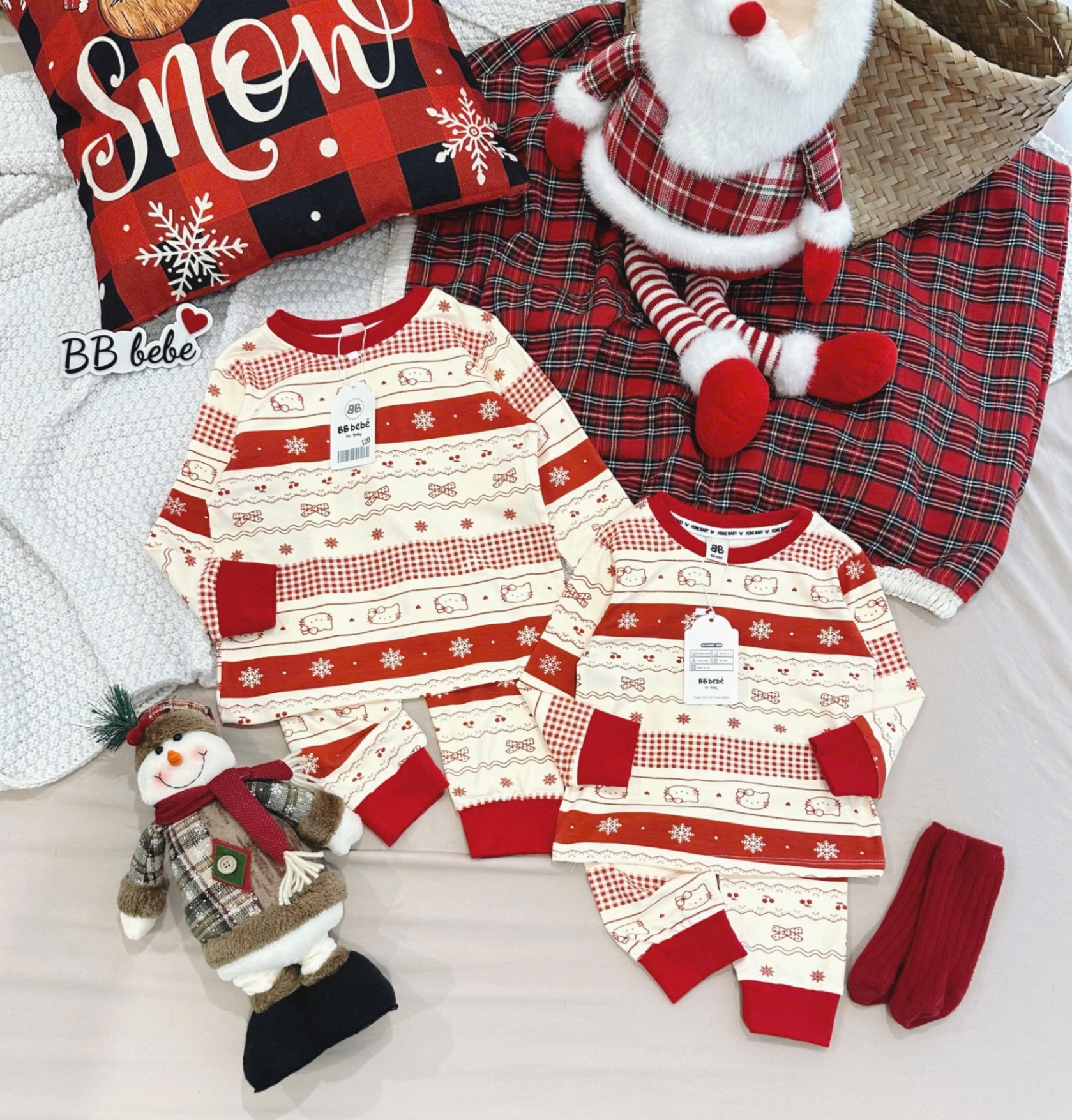 T038 - BỘ BÉ ZIP LÔNG BE NOEL BÔNG TUYẾT KITTY