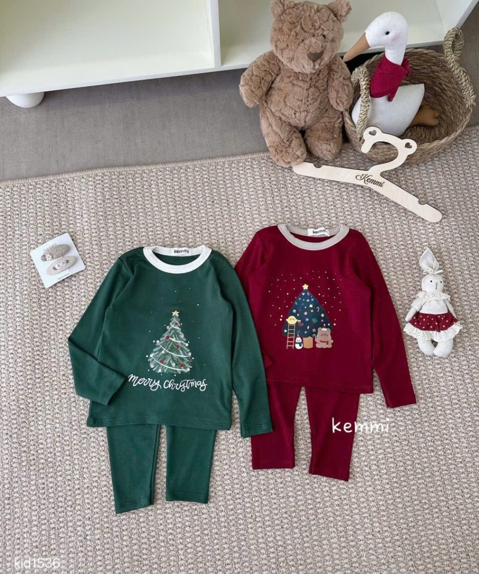 G838 - SET 2 BỘ BÉ DÀI TAY NOEL CÂY THÔNG xanh đỏ