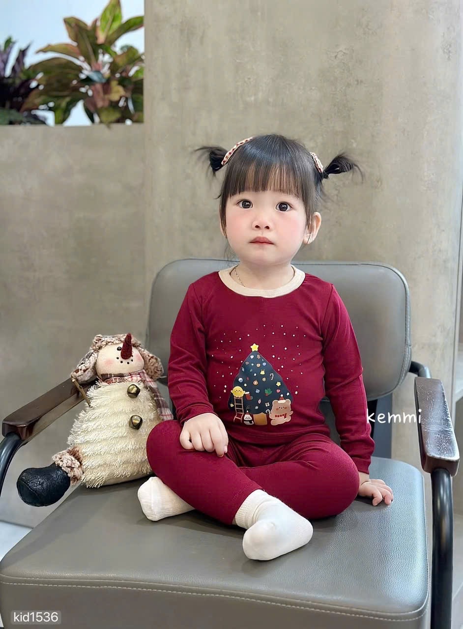 G838 - SET 2 BỘ BÉ DÀI TAY NOEL CÂY THÔNG xanh đỏ
