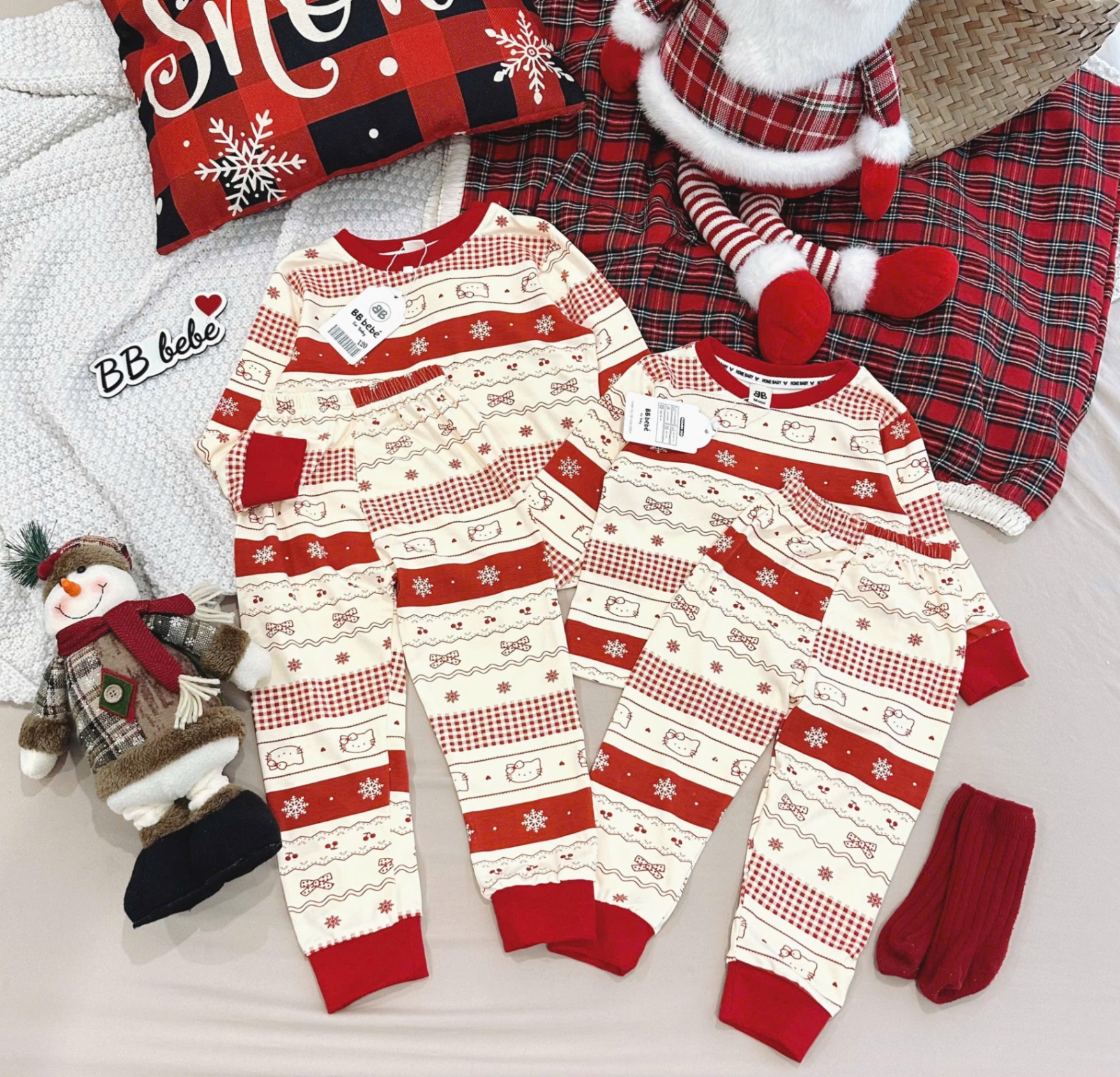T038 - BỘ BÉ ZIP LÔNG BE NOEL BÔNG TUYẾT KITTY
